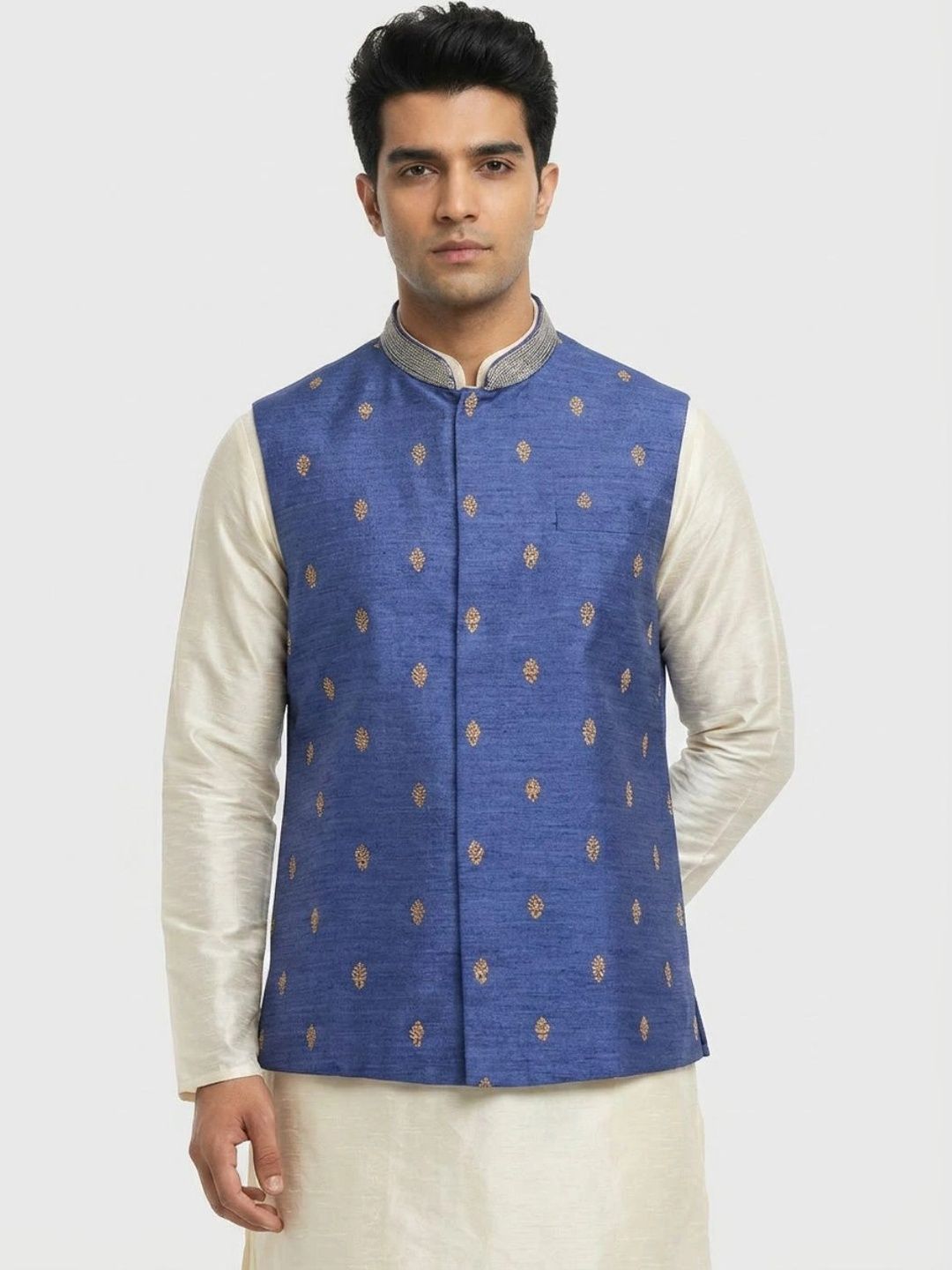 Sanman Ethnix by Raymond Men Open Front Jacket with Embroidered