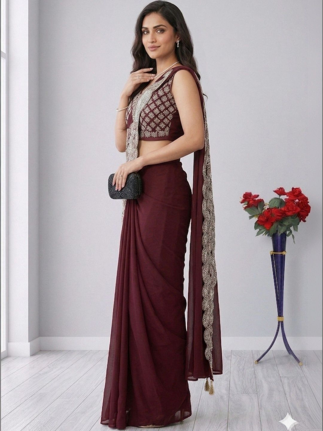 Kinjhit Fashion Embellished Embroidered Pure Georgette Designer Saree