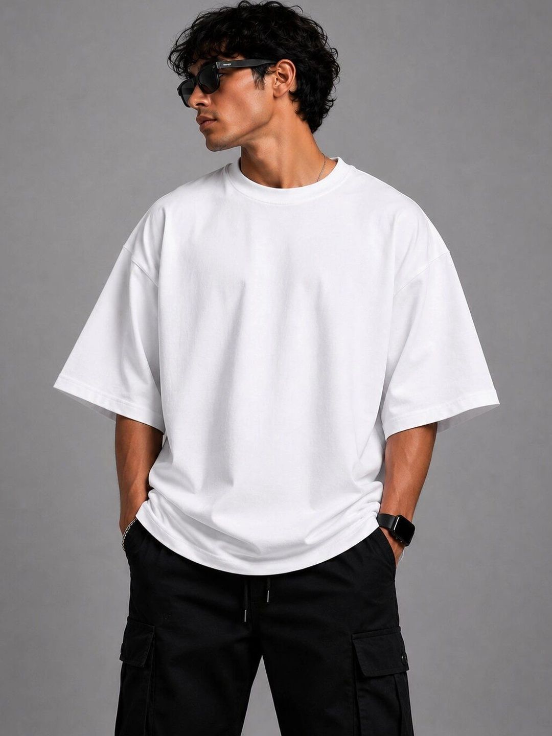 HERE&NOW Men Typography Printed Drop-Shoulder Sleeves T-shirt