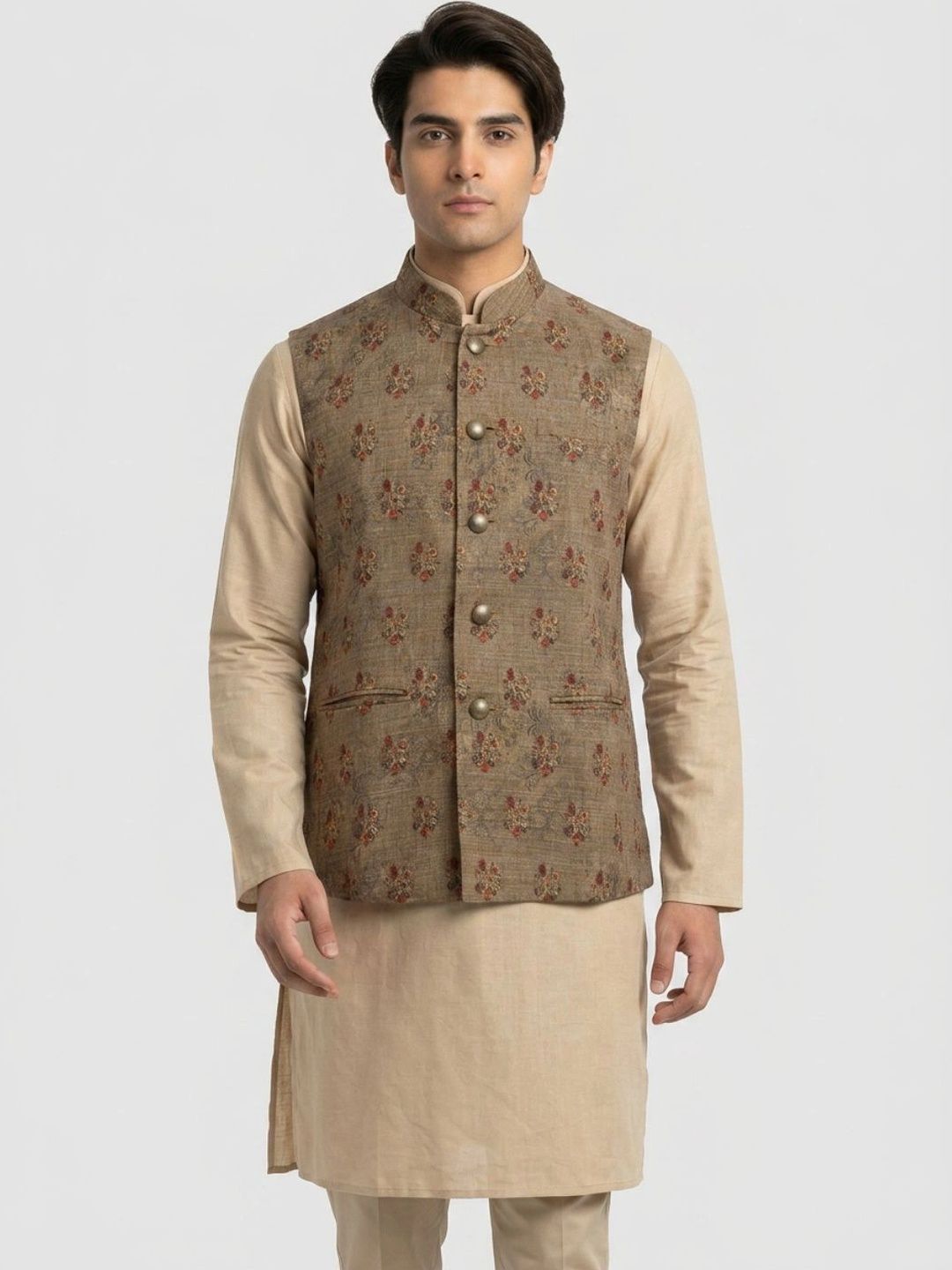 Sanman Ethnix by Raymond Men Floral Open Front Jacket