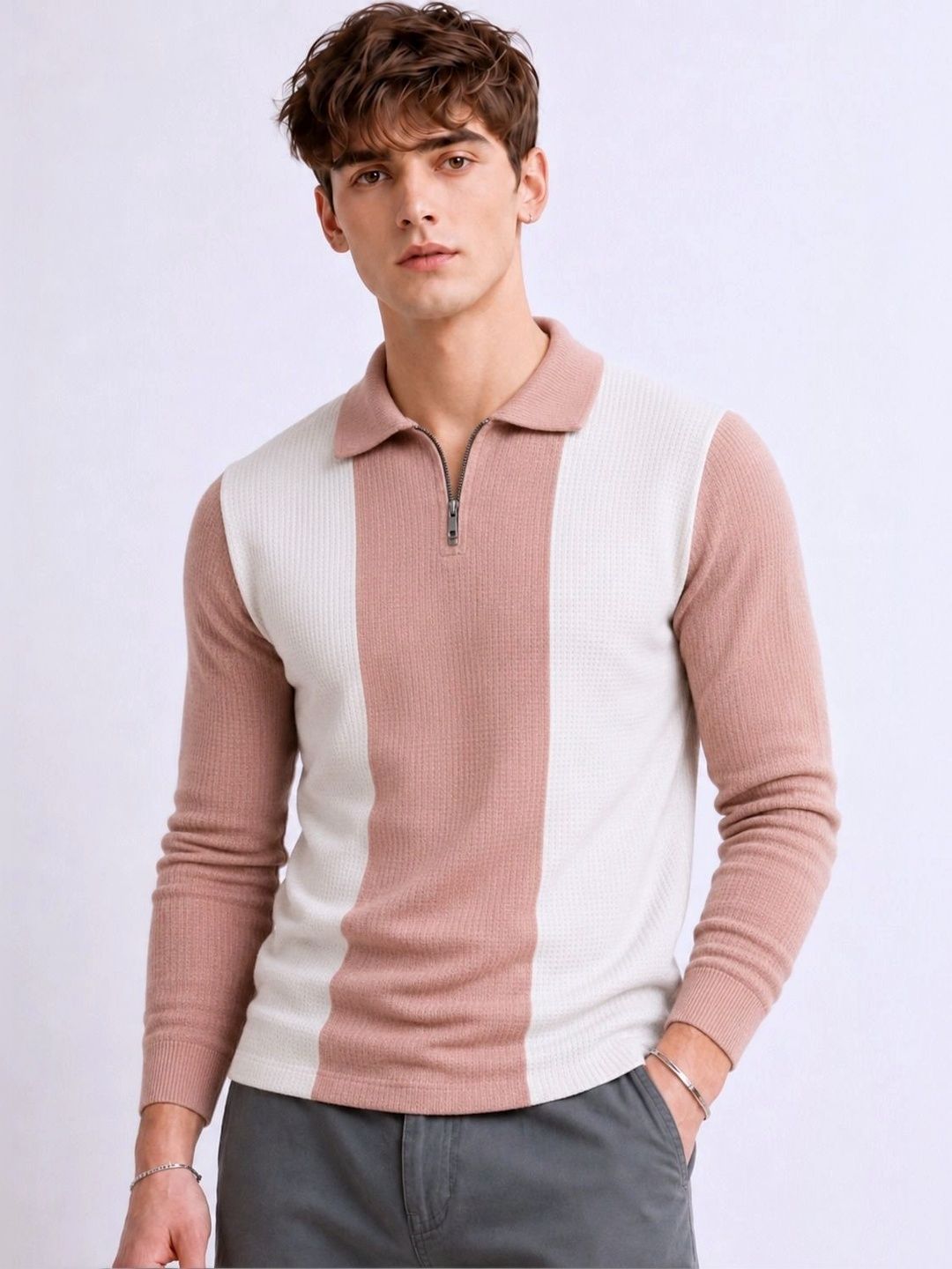 Try This Men Colourblocked Polo Collar T-shirt