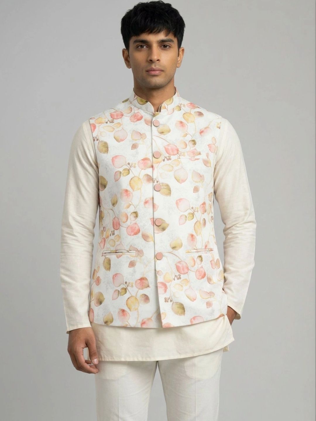 Sanman Ethnix by Raymond Men Floral Open Front Jacket