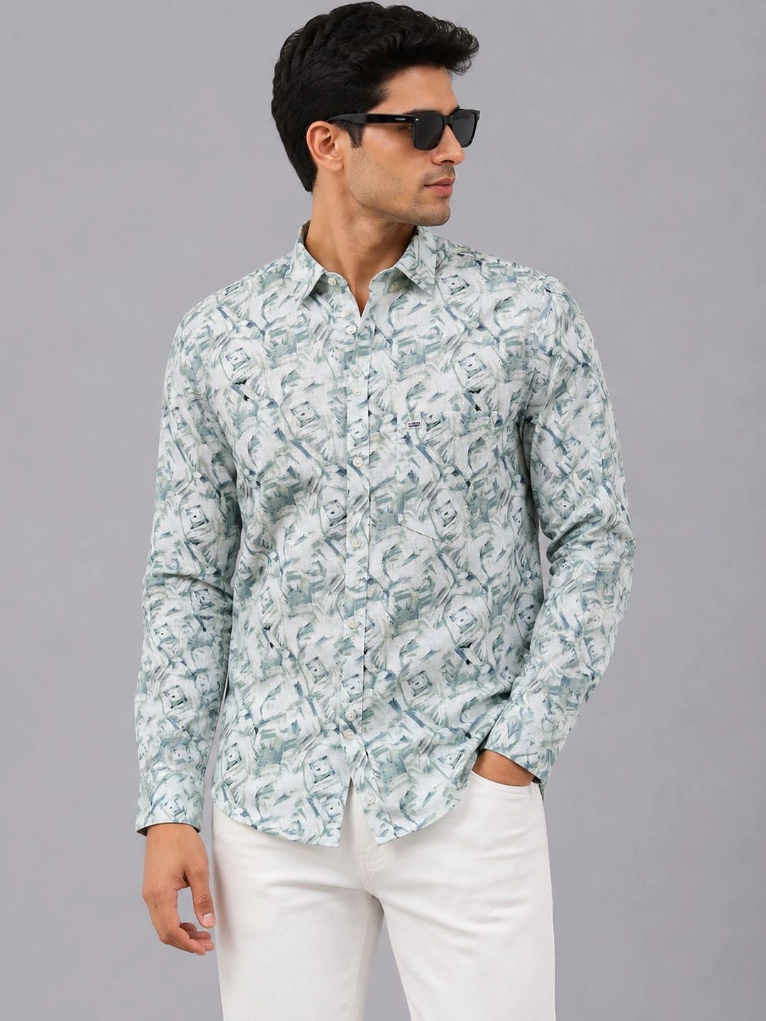 U.S. PITCHERS Men Modern Slim Fit Printed Casual Shirt