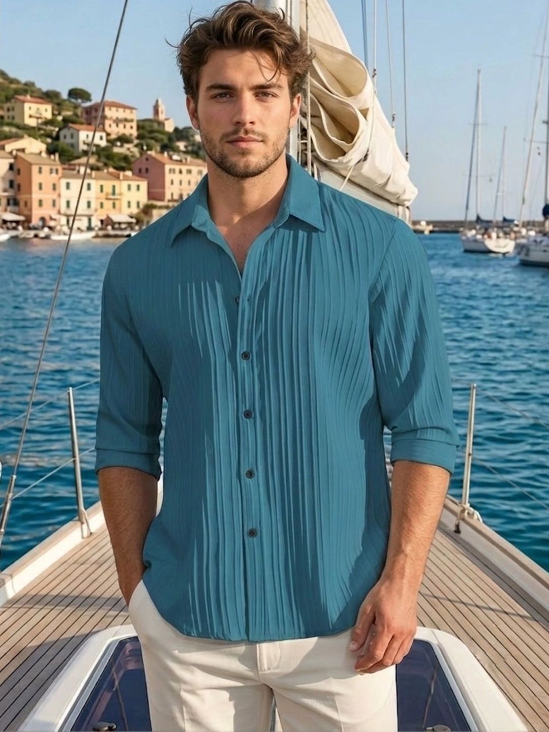 Vivatra Vivatra Men Standard Textured Self Design Spread Collar Regular Fit Casual Shirt