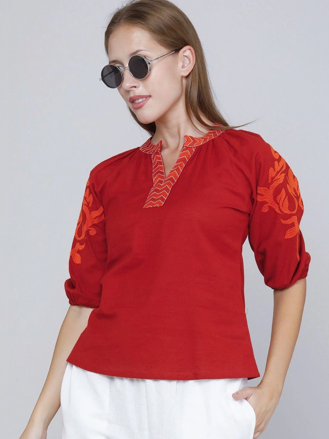 LIMEROAD Embroidered Cotton Top
