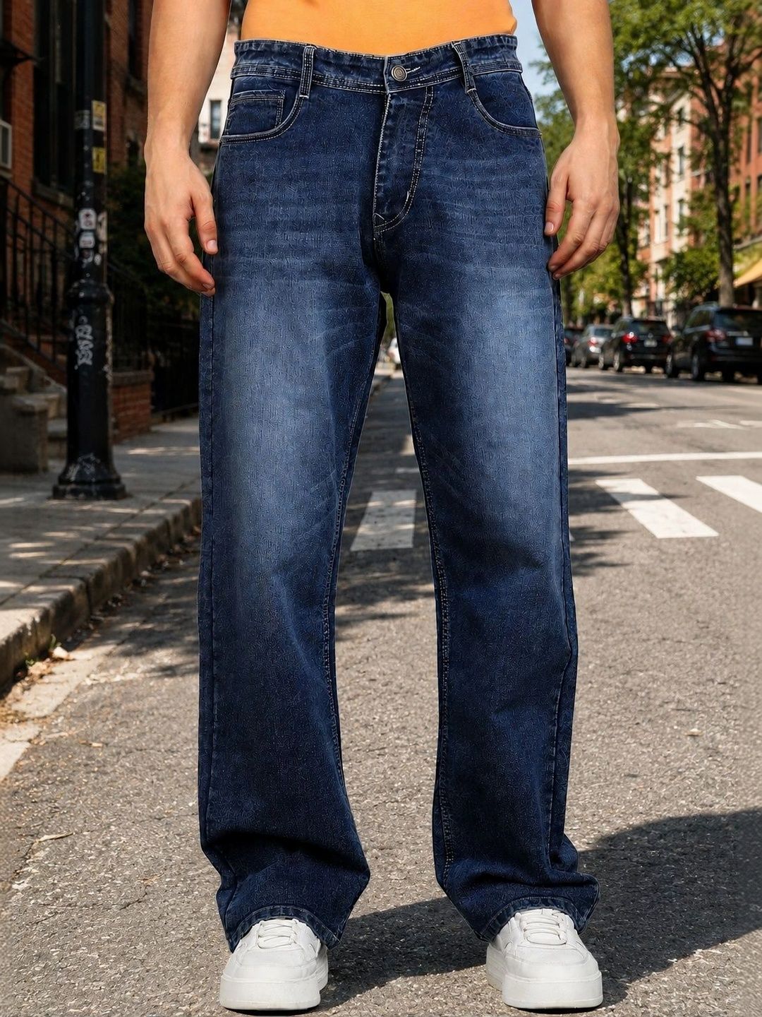 PINKLIT Men Straight Fit Mid-Rise Low Distress Light Fade Jeans