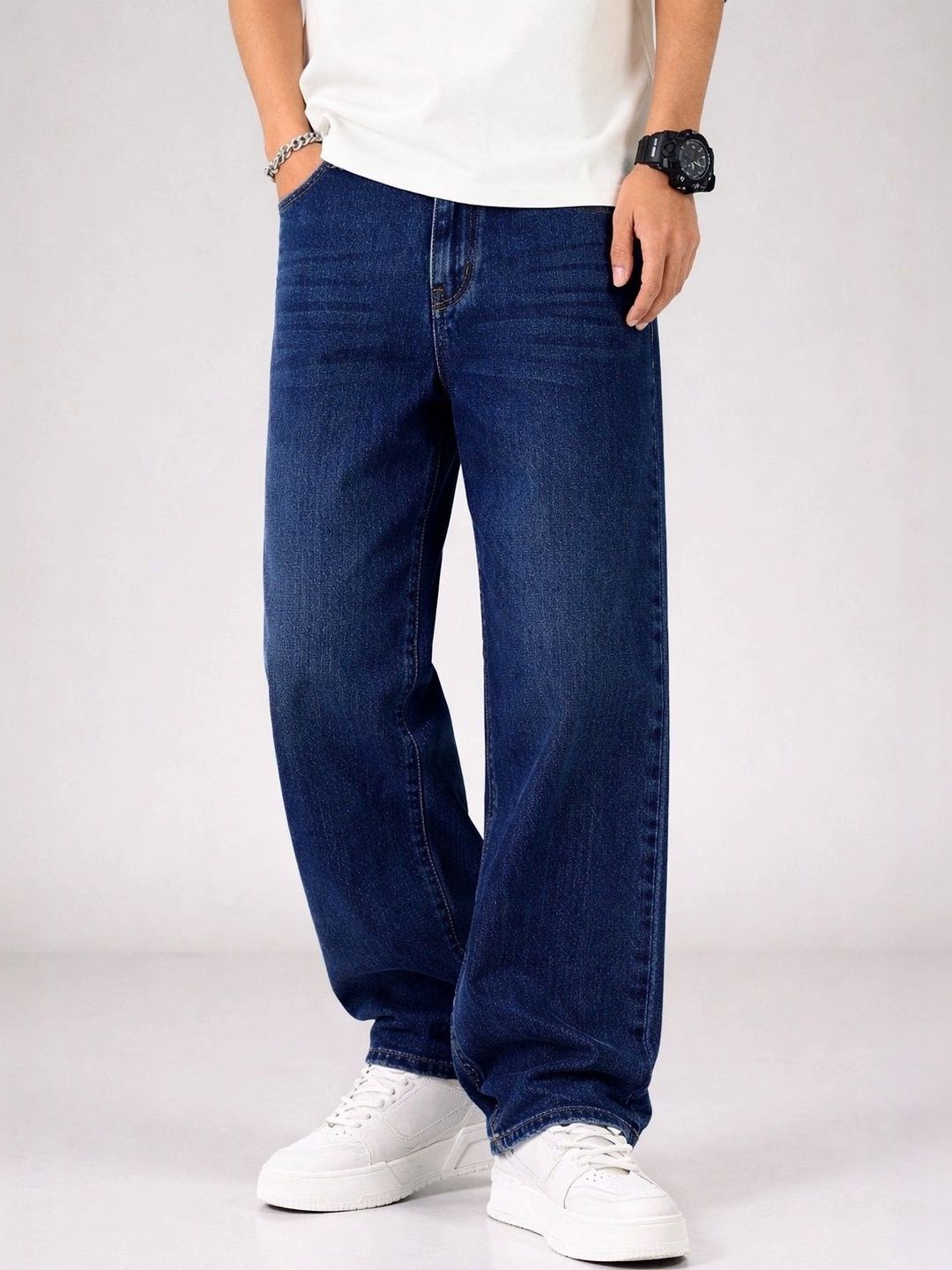 PINKLIT Men Straight Fit Mid-Rise Light Fade Jeans