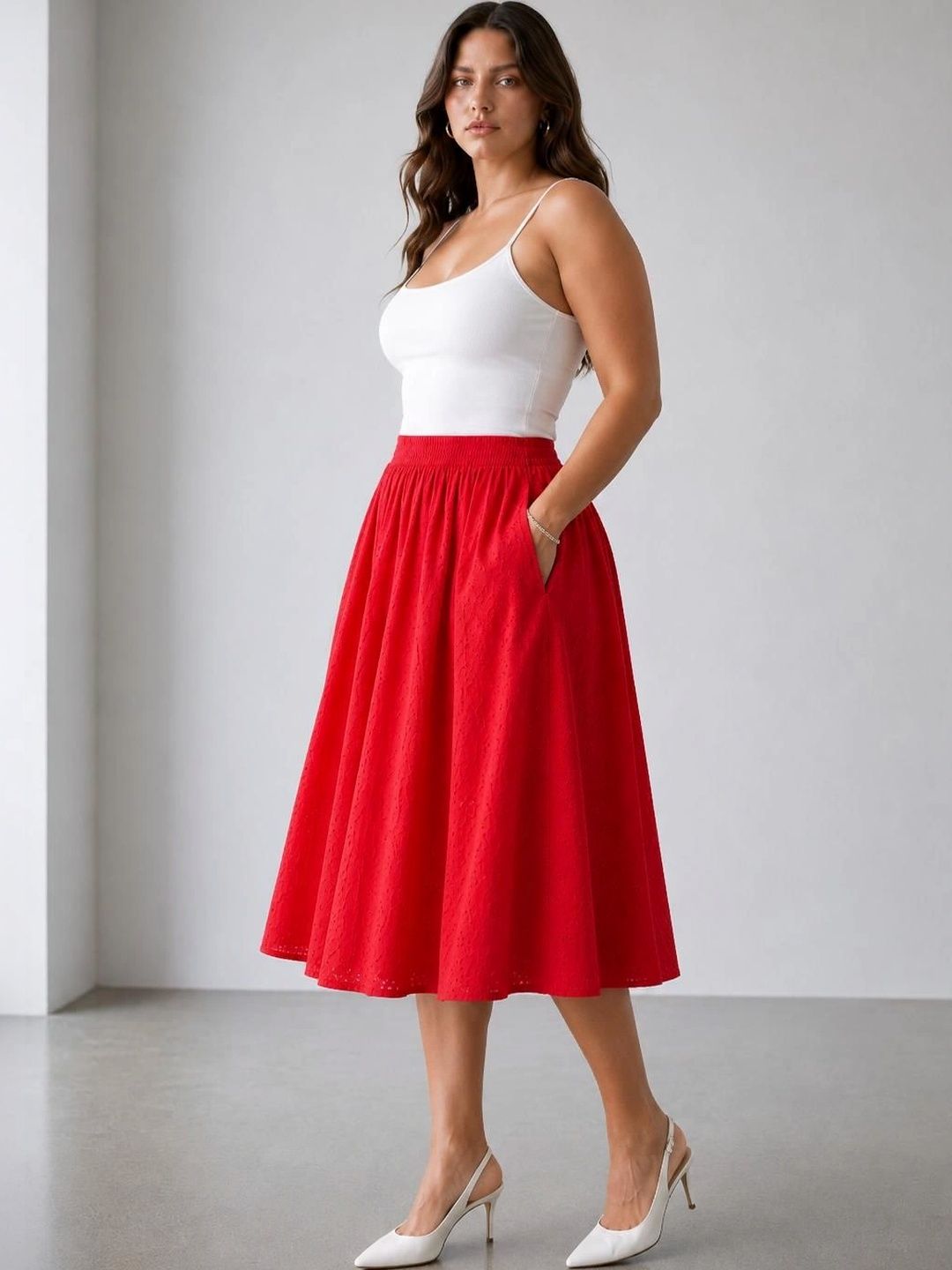 Buy Virgio Women Cotton Flared Schiffli Plus Size Skirt - Skirts