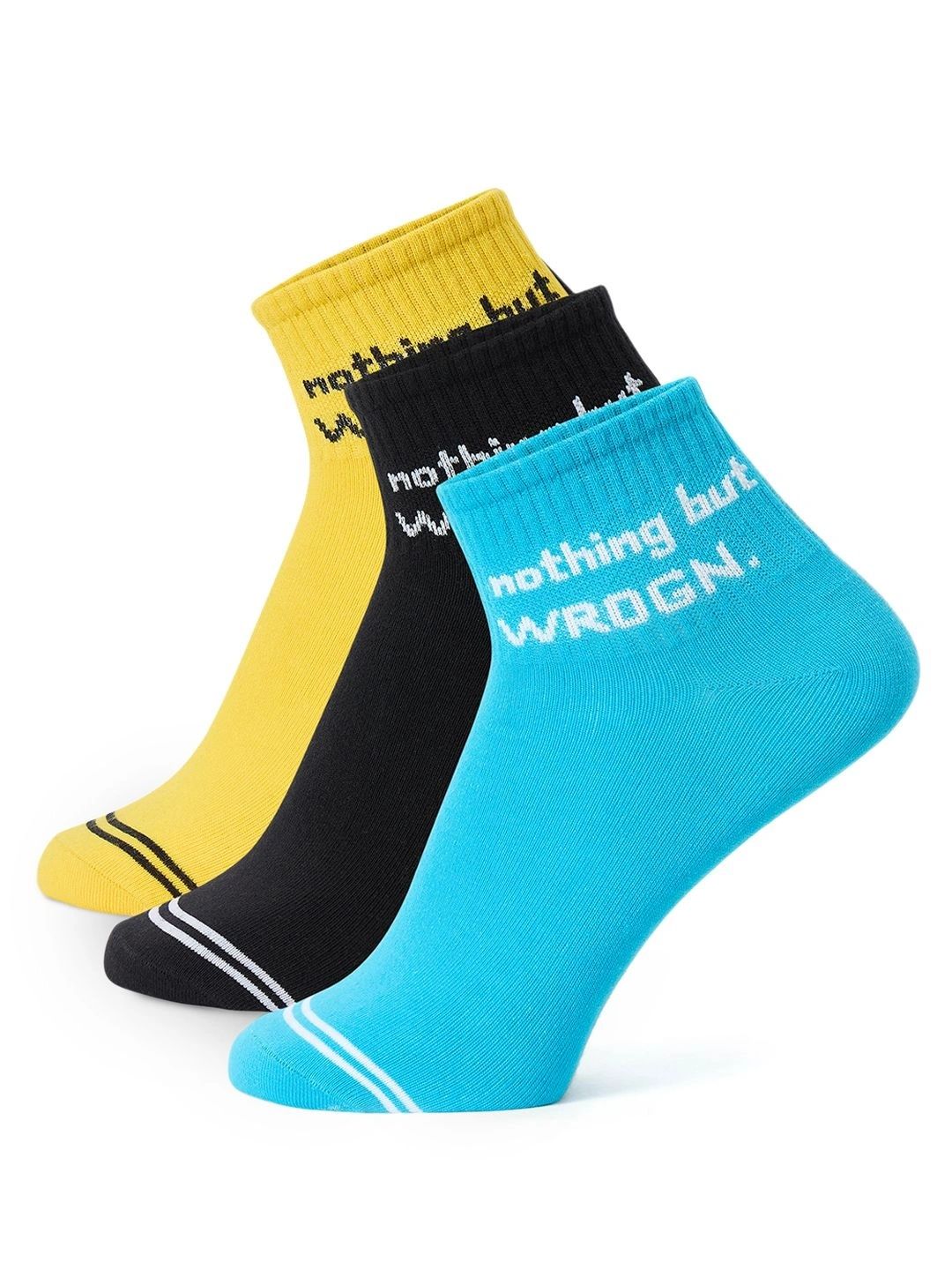 WROGN Men Pack of 3 Cotton Blend Patterned Ankle Length Socks