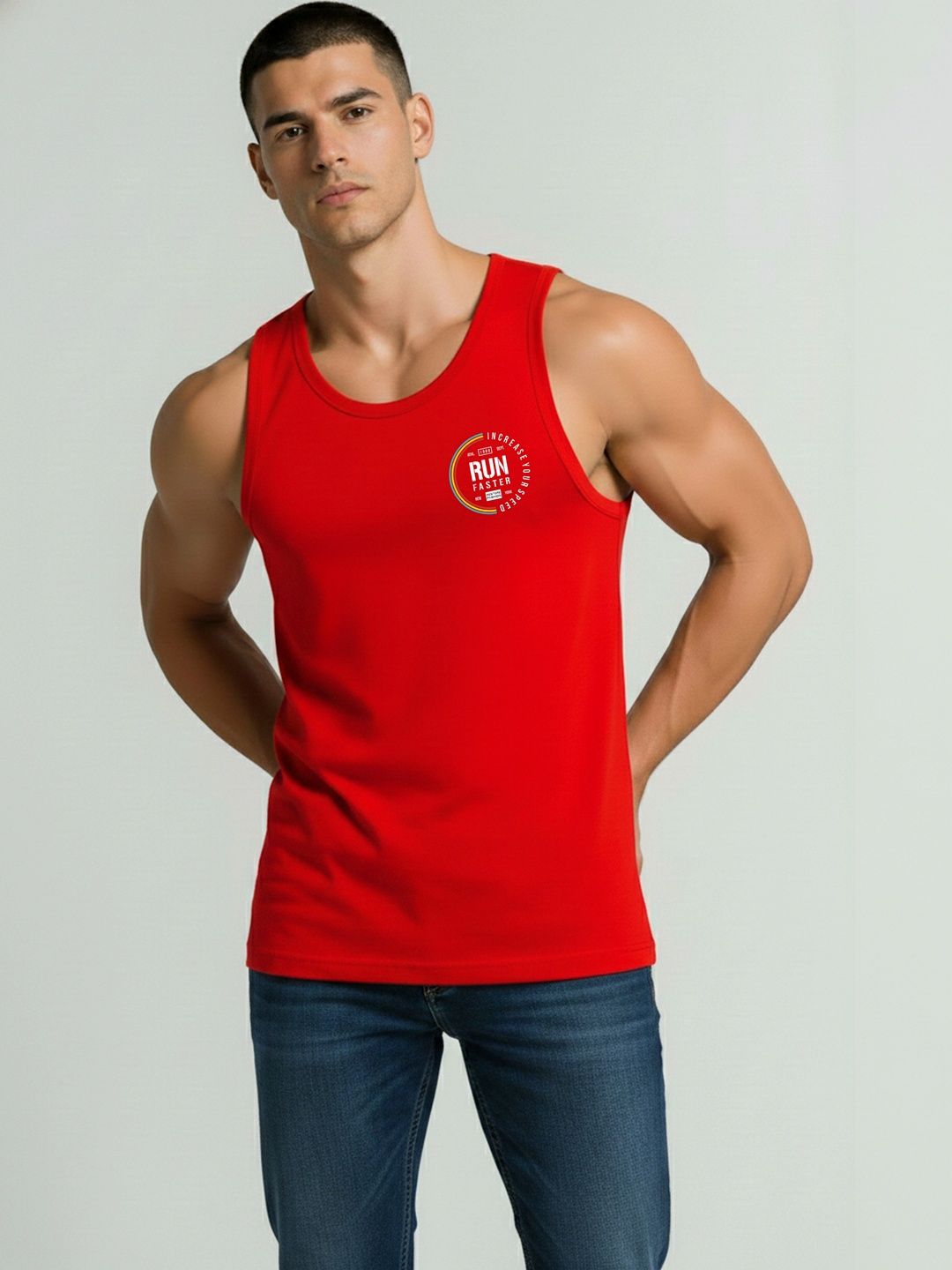 SKY HARBOAR Typography Printed Round Neck Cotton Gym Vest