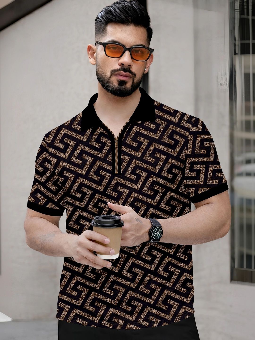 Moda Rapido Men Geometric Printed Polo Collar T-shirt