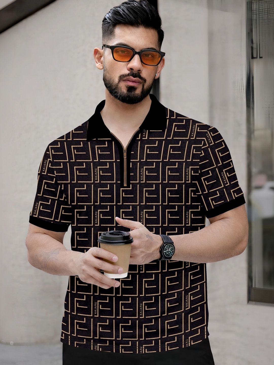 Moda Rapido Men Geometric Printed Polo Collar T-shirt