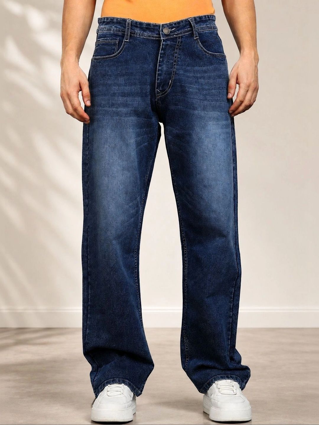 PINKLIT Men Straight Fit Mid-Rise Light Fade Jeans