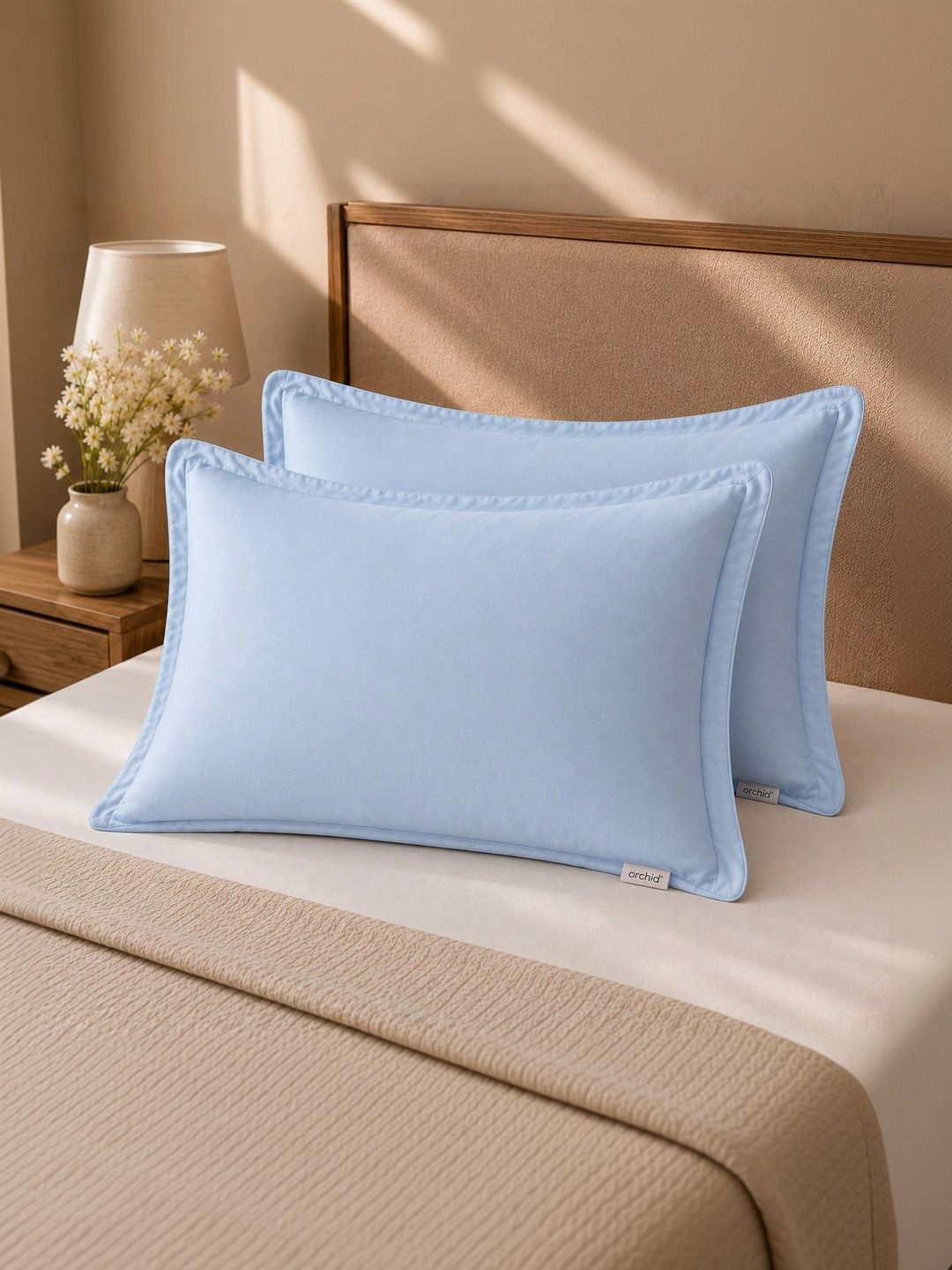 Orchid Pillows Orchid Pillows 2Pcs Blue Rectangle Pure Cotton Pillow Covers