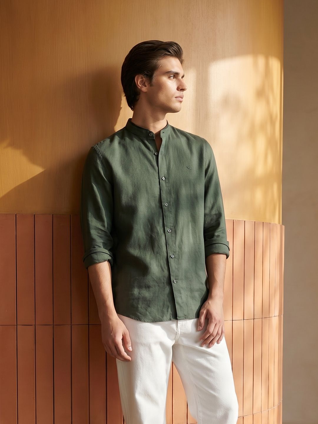 Mr Bowerbird Band Collar Casual Shirt