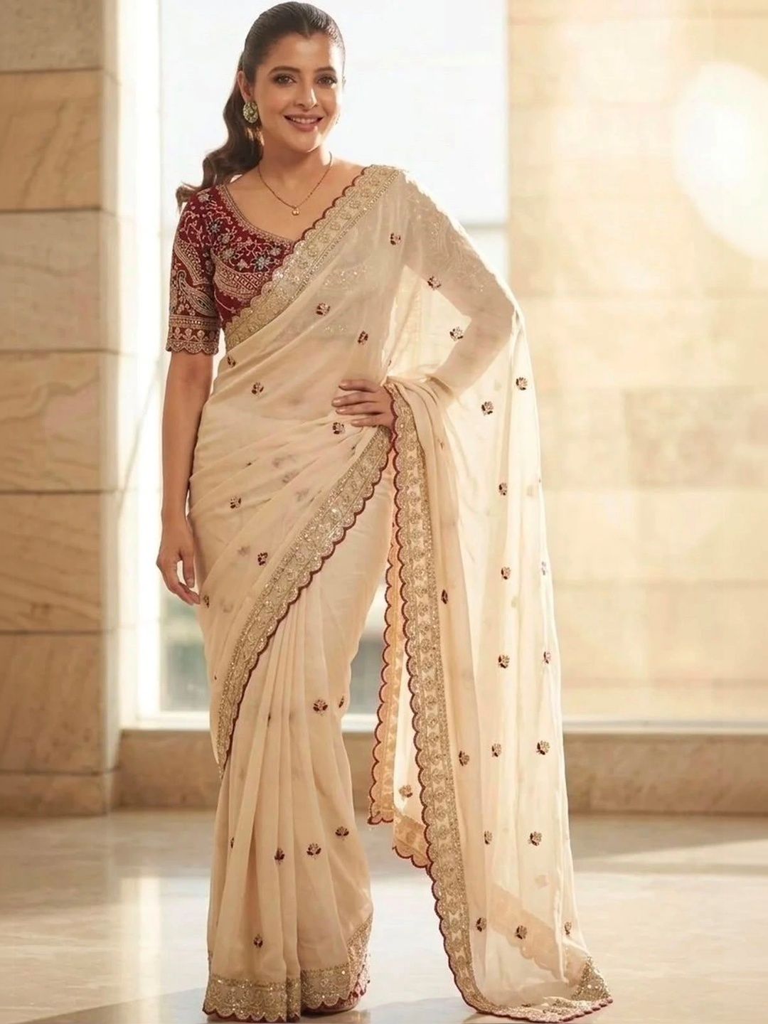 SAJAVAT ETHENIC WEAR SAJAVAT ETHENIC WEAR Embroidered Silk Blend Saree