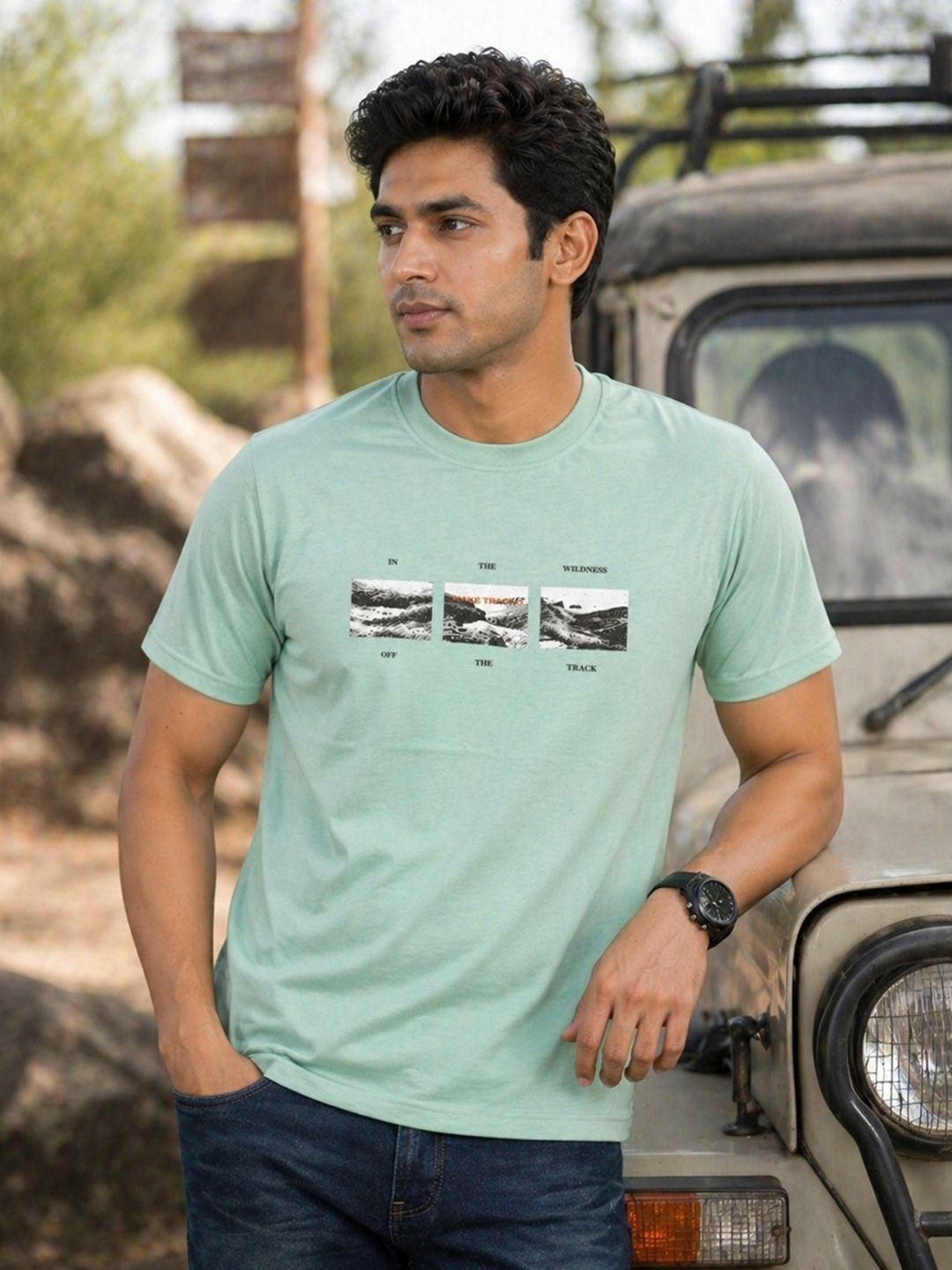 RINO7 Men Graphic Printed Round Neck Regular Fit Cotton T-shirt