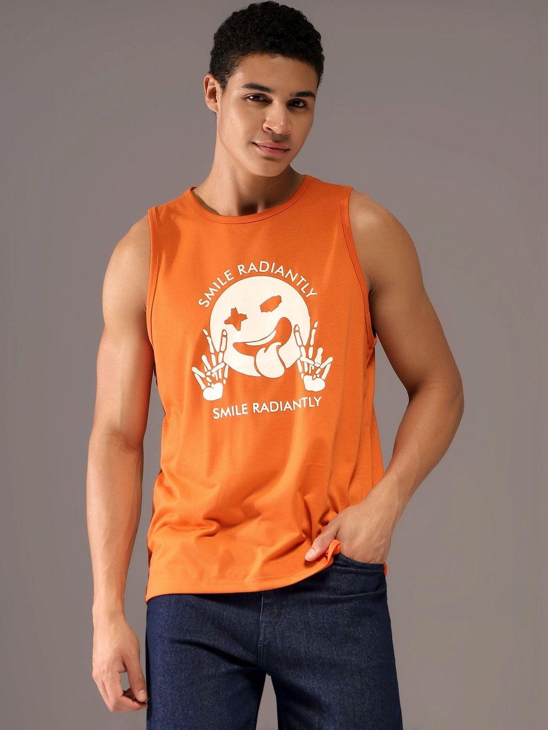 CHKOKKO Round Neck Sleeveless Graphic Printed Regular Fit Cotton Tank Top