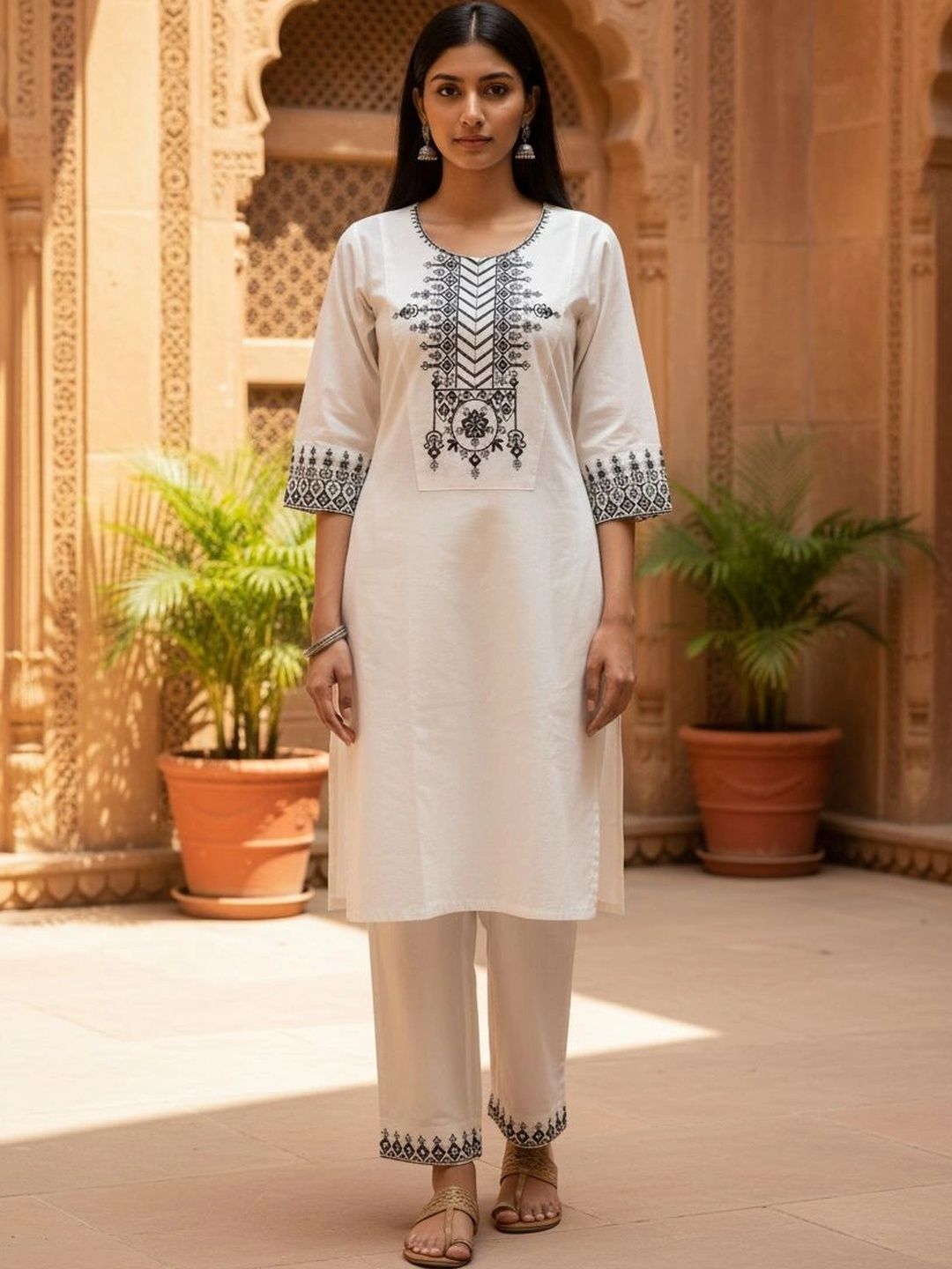 Vigita Lifestyle Embroidered Tunic with Trousers