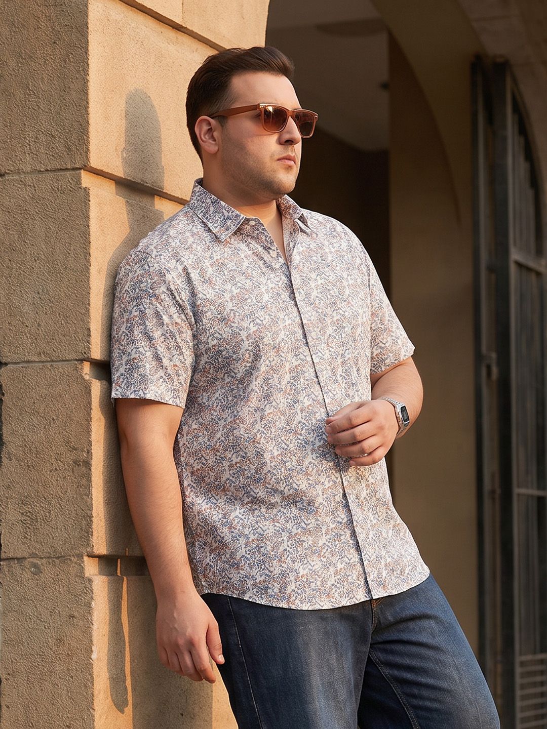 Sztori Plus Size Printed Pure Cotton Casual Shirt