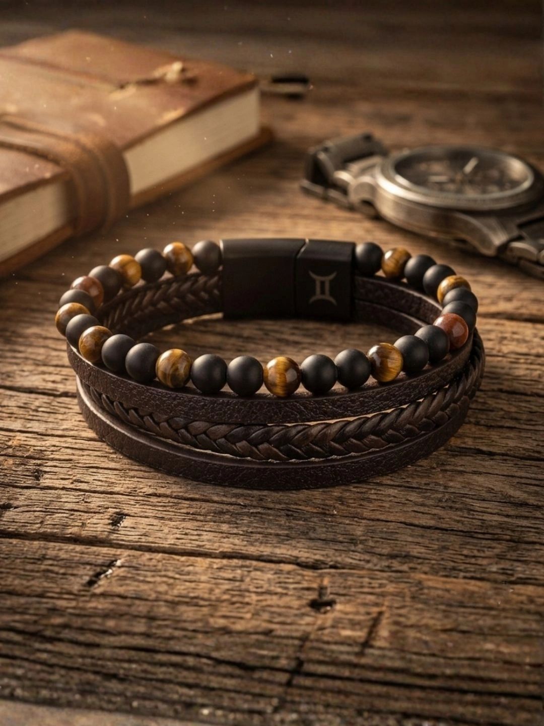 I Jewels Men Leather Handcrafted Multistrand Bracelet