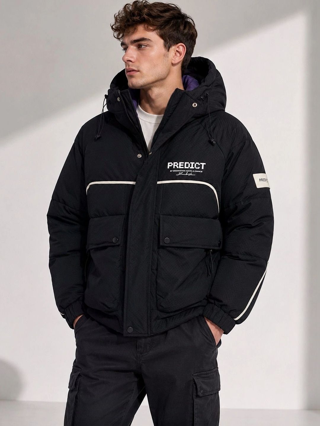 FARYRA Men Typography Insulator Puffer Jacket