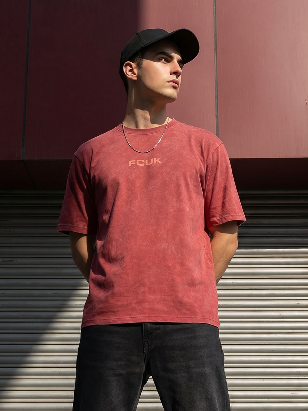 FCUK Oversized Brand Logo Printed Drop-Shoulder Sleeves T-shirt