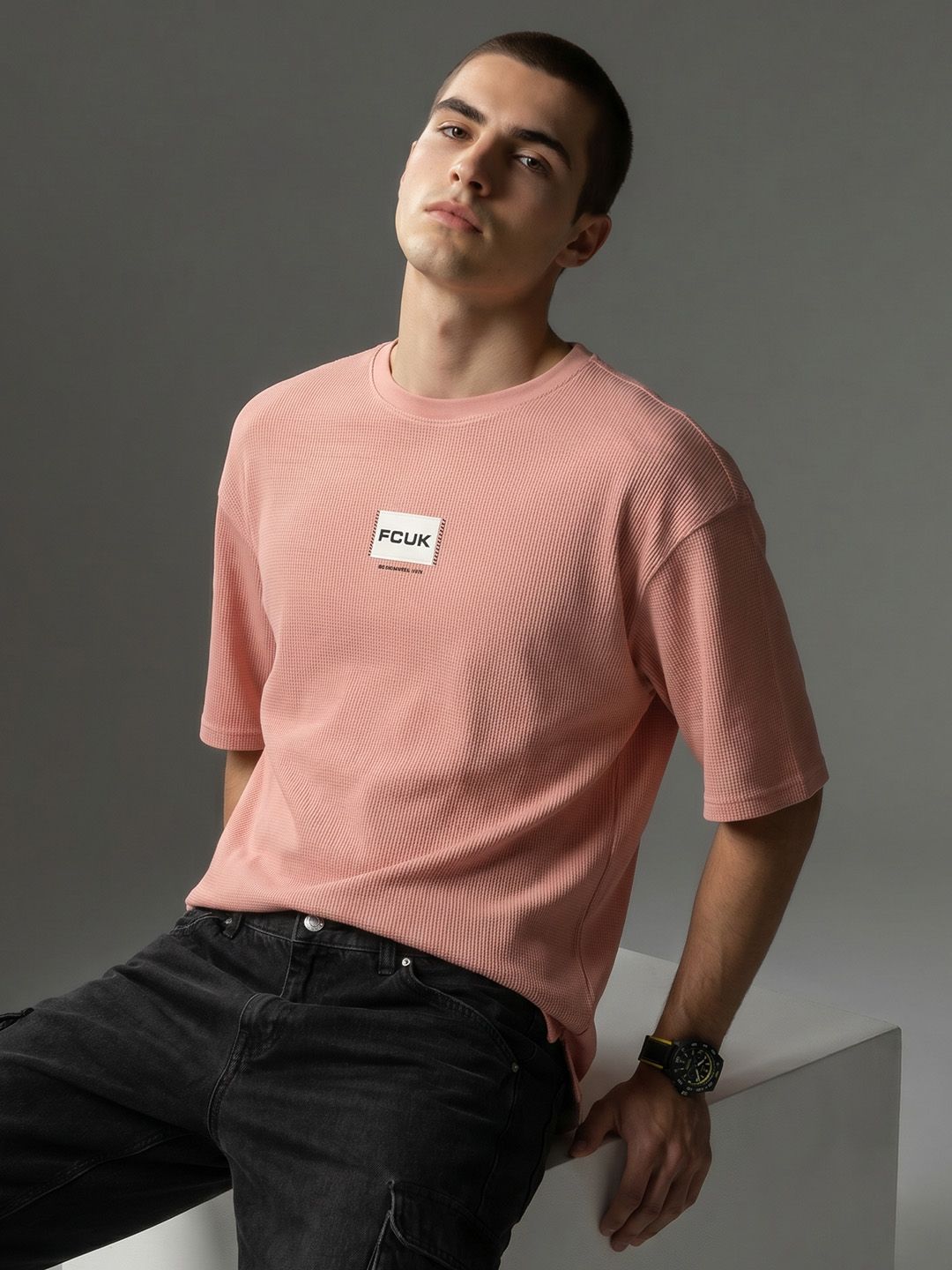FCUK Oversized Fit Brand Logo Printed Pure Cotton T-shirt
