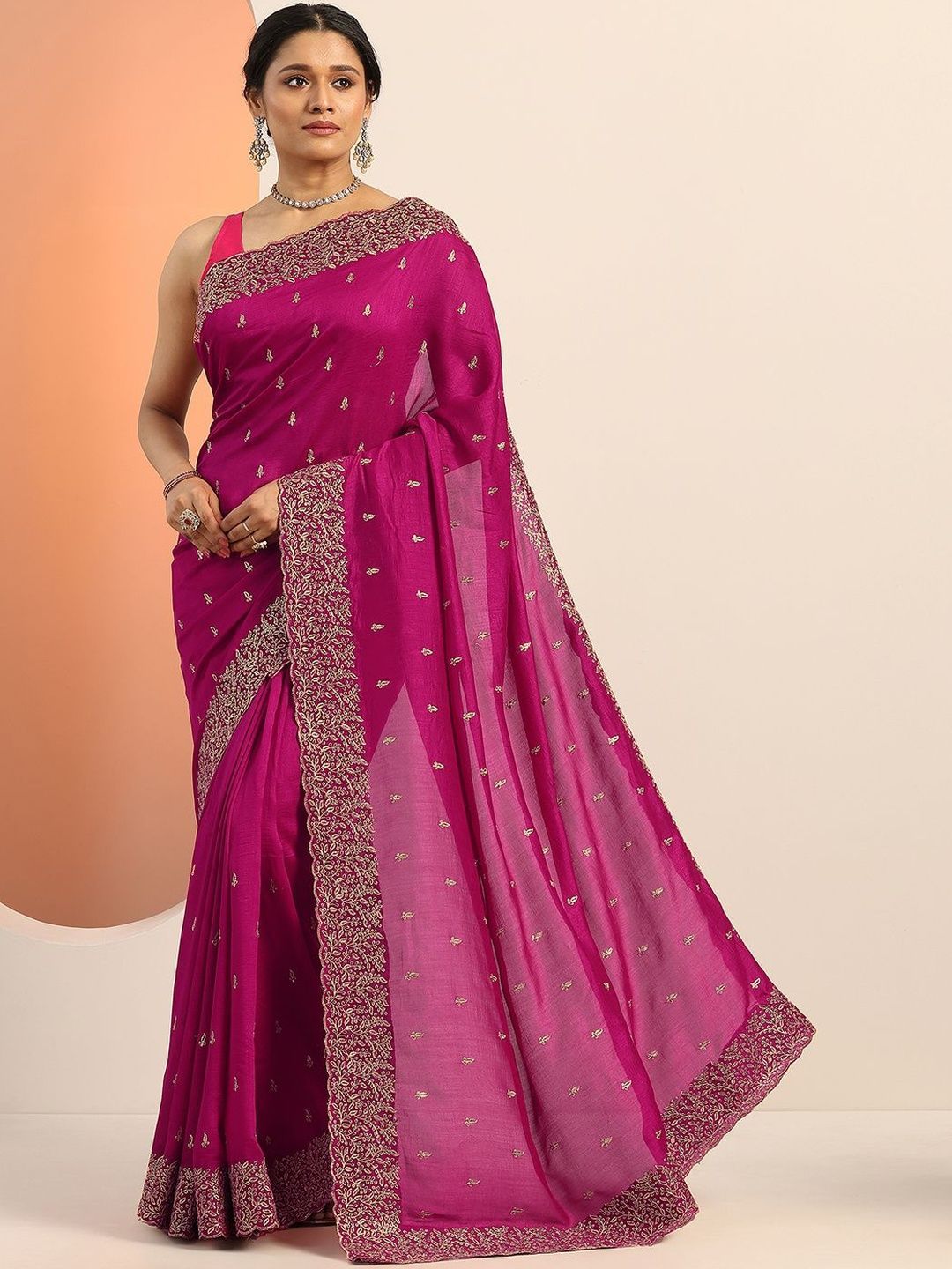 Embellished Silk Blend Saree Libas Embellished Embroidered Silk Blend Heavy Work Saree
