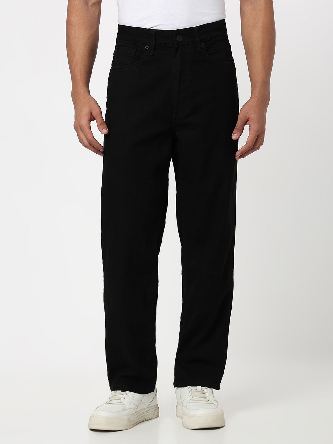 SPYKAR Spykar Men Renato Mid Rise Loose Fit Black Jeans