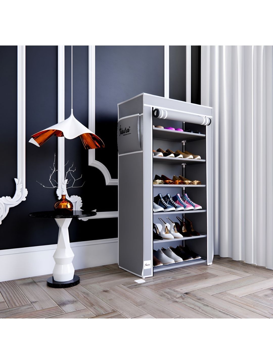 Fabura Grey 6 Shelfs Multipurpose Racks With Cover