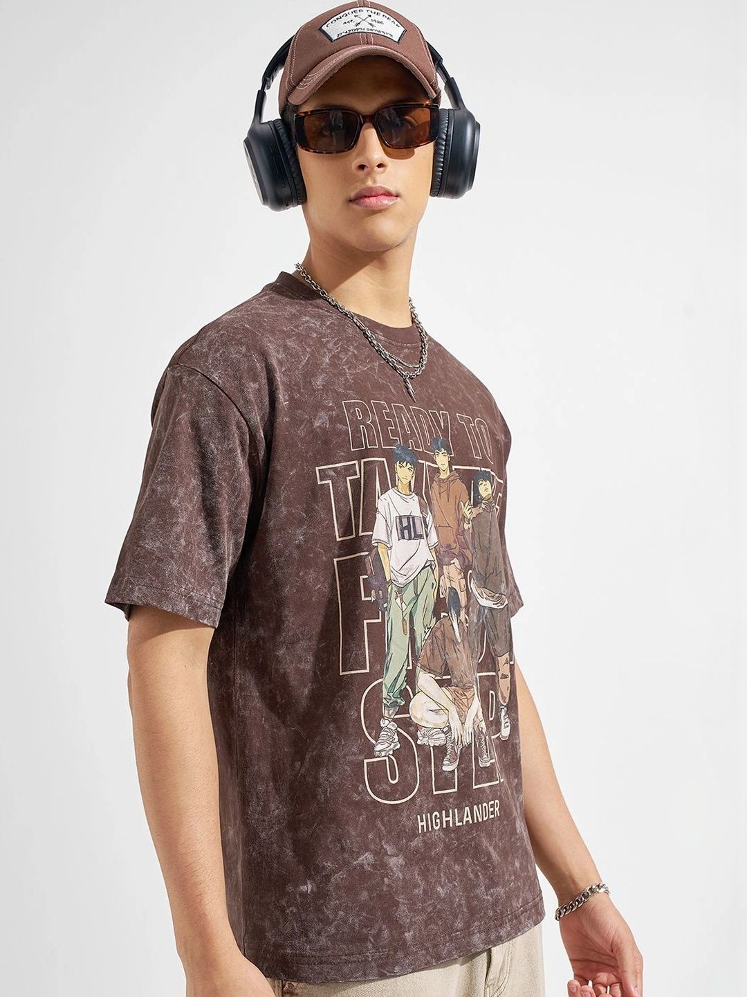 HIGHLANDER Men Printed Drop-Shoulder Sleeves T-shirt