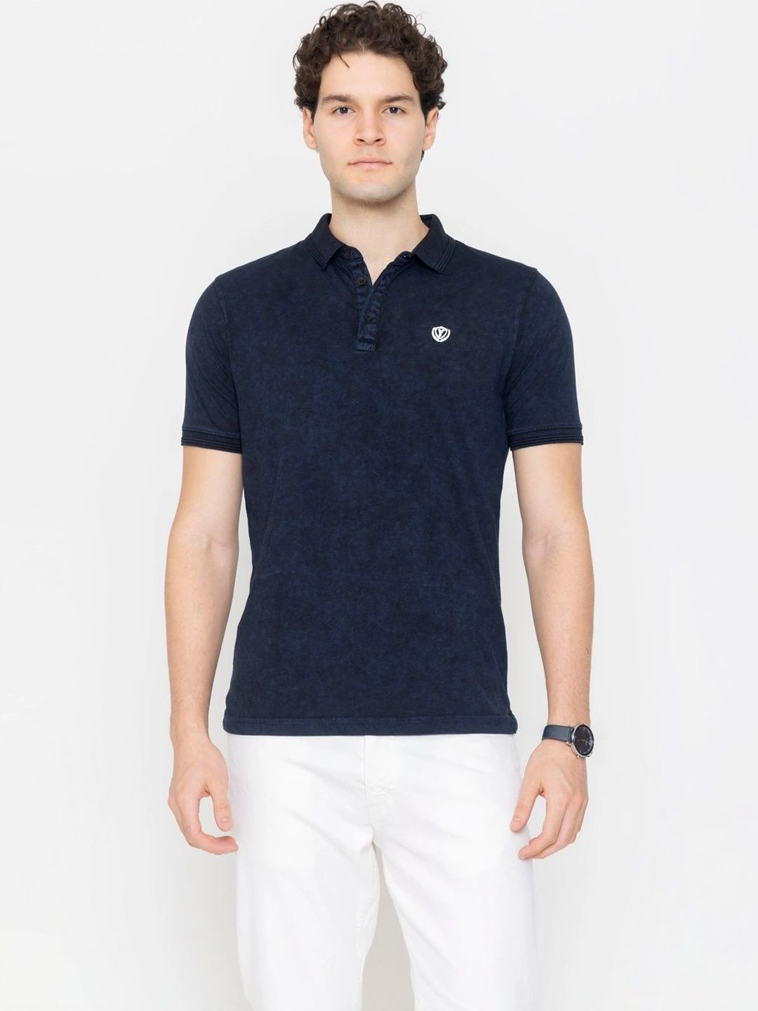 PRORIDERS Men Brand Logo Dyed Polo Collar Pure Cotton Blend T-shirt