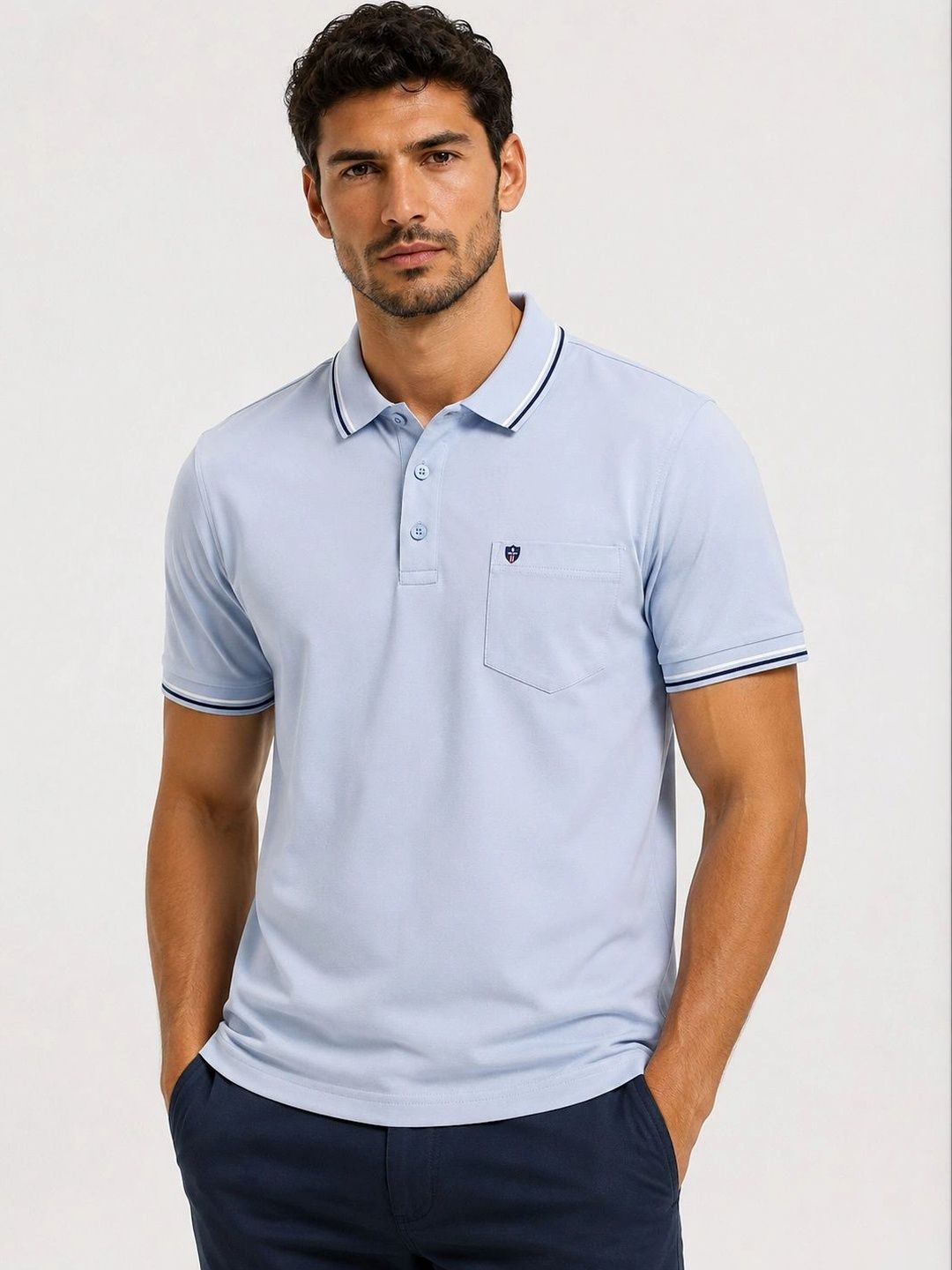 OKIA Men Brand Logo Polo Collar Pockets T-shirt