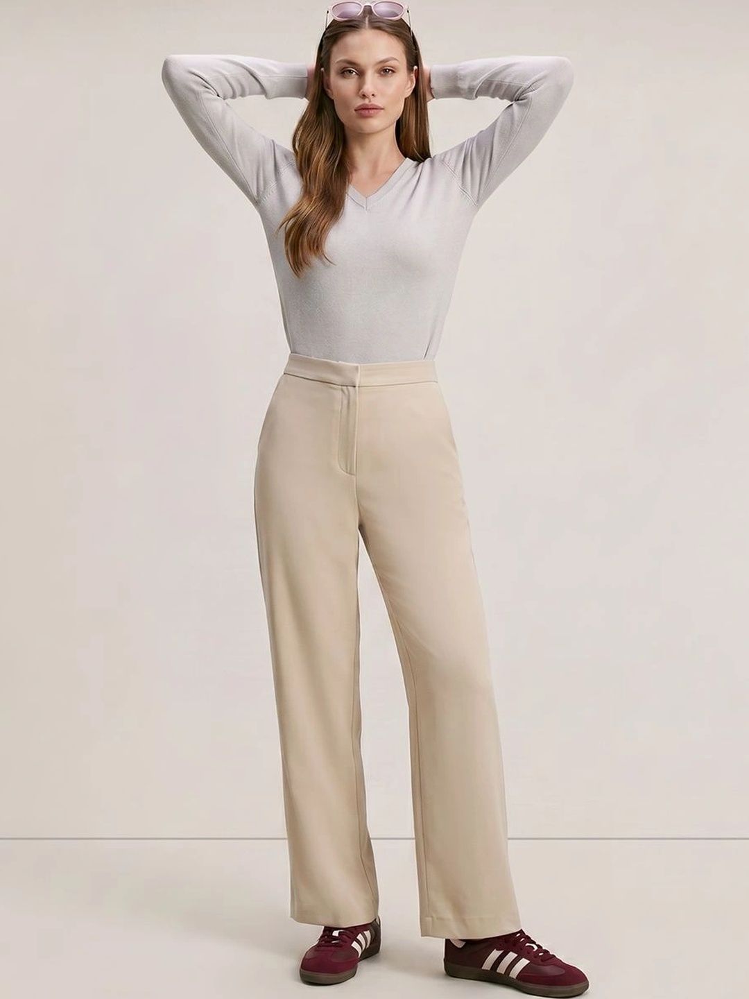 Women Straight Fit High-Rise Culottes Trousers Vero Moda Women Straight Fit High-Rise Culottes Trousers