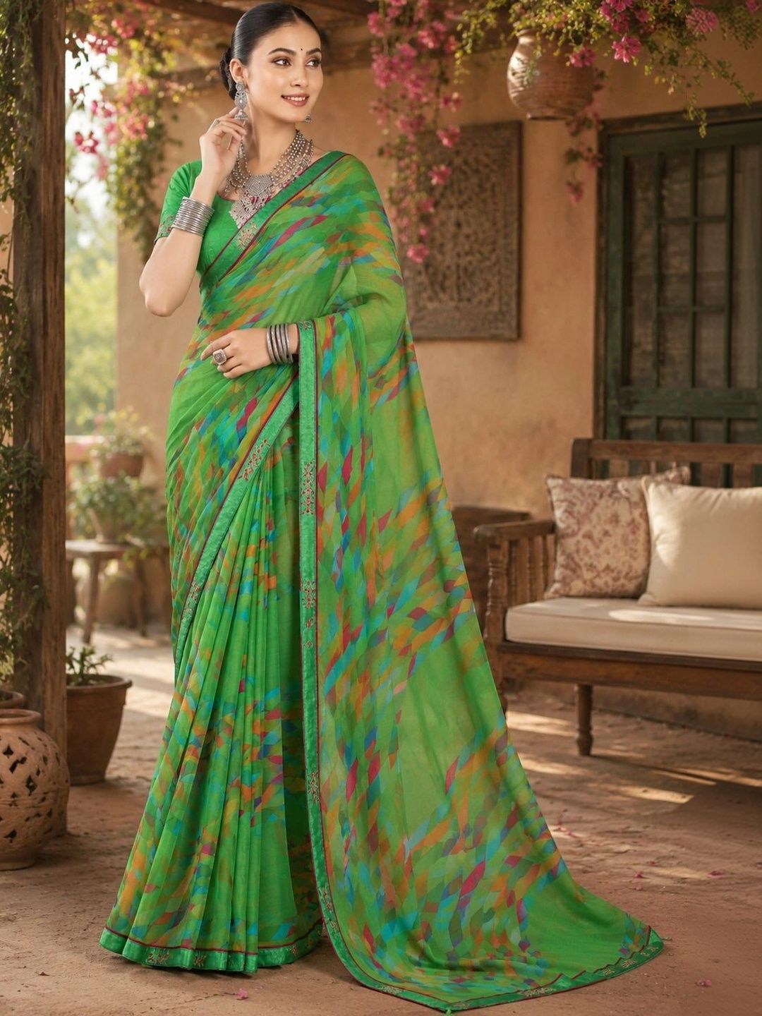 VIYONA FASHION Striped Poly Georgette Saree