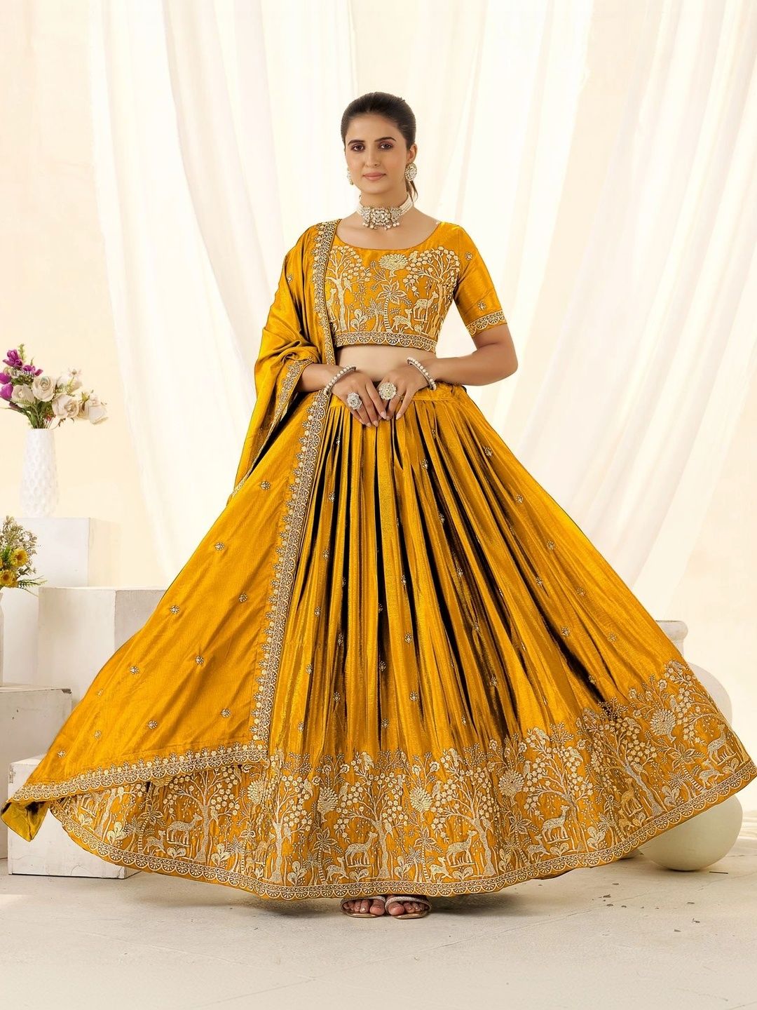 all about you Embroidered Thread Work Ready to Wear Lehenga & Blouse With Dupatta