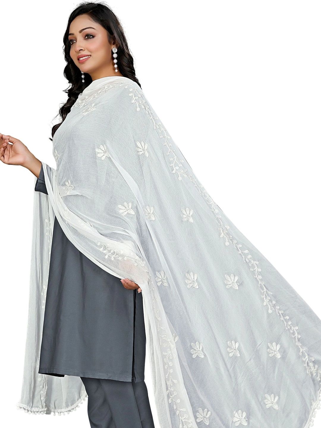 Cloric Fashion Embroidered Dupatta with Chikankari