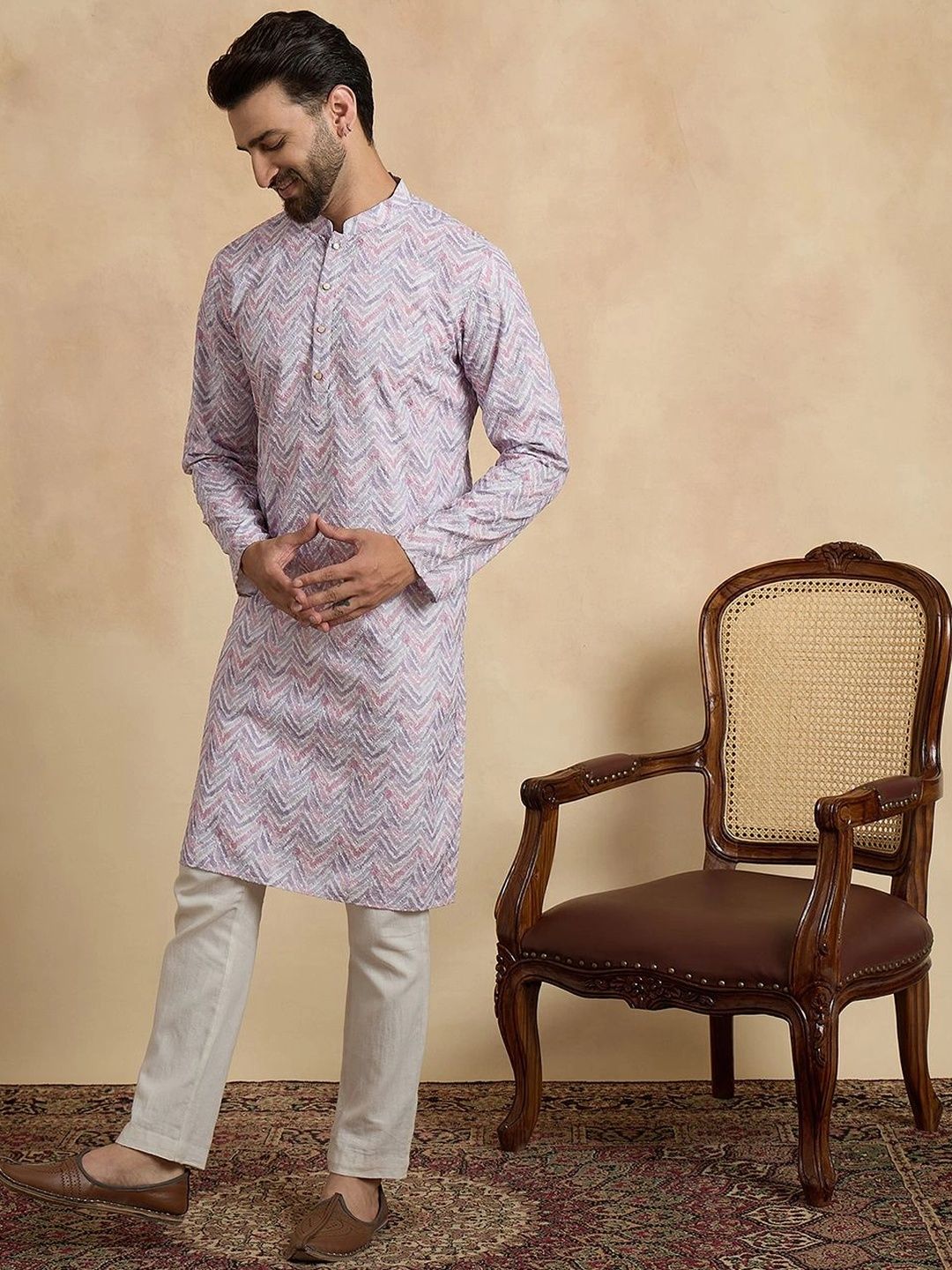 Ethnic Bay Men Chevron Printed Kurta