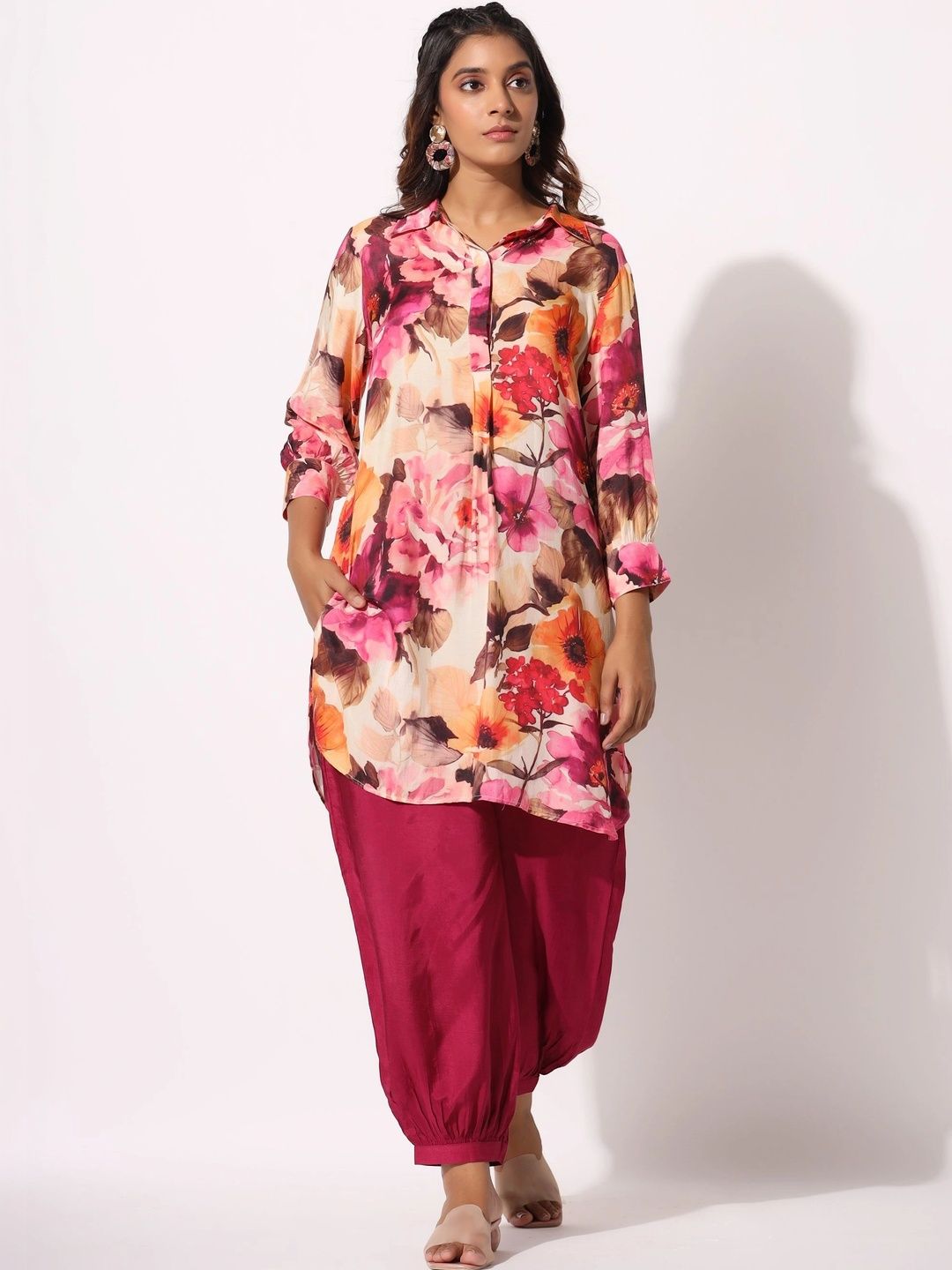 AARAAS Floral Silk Printed Tunic with Palazzos