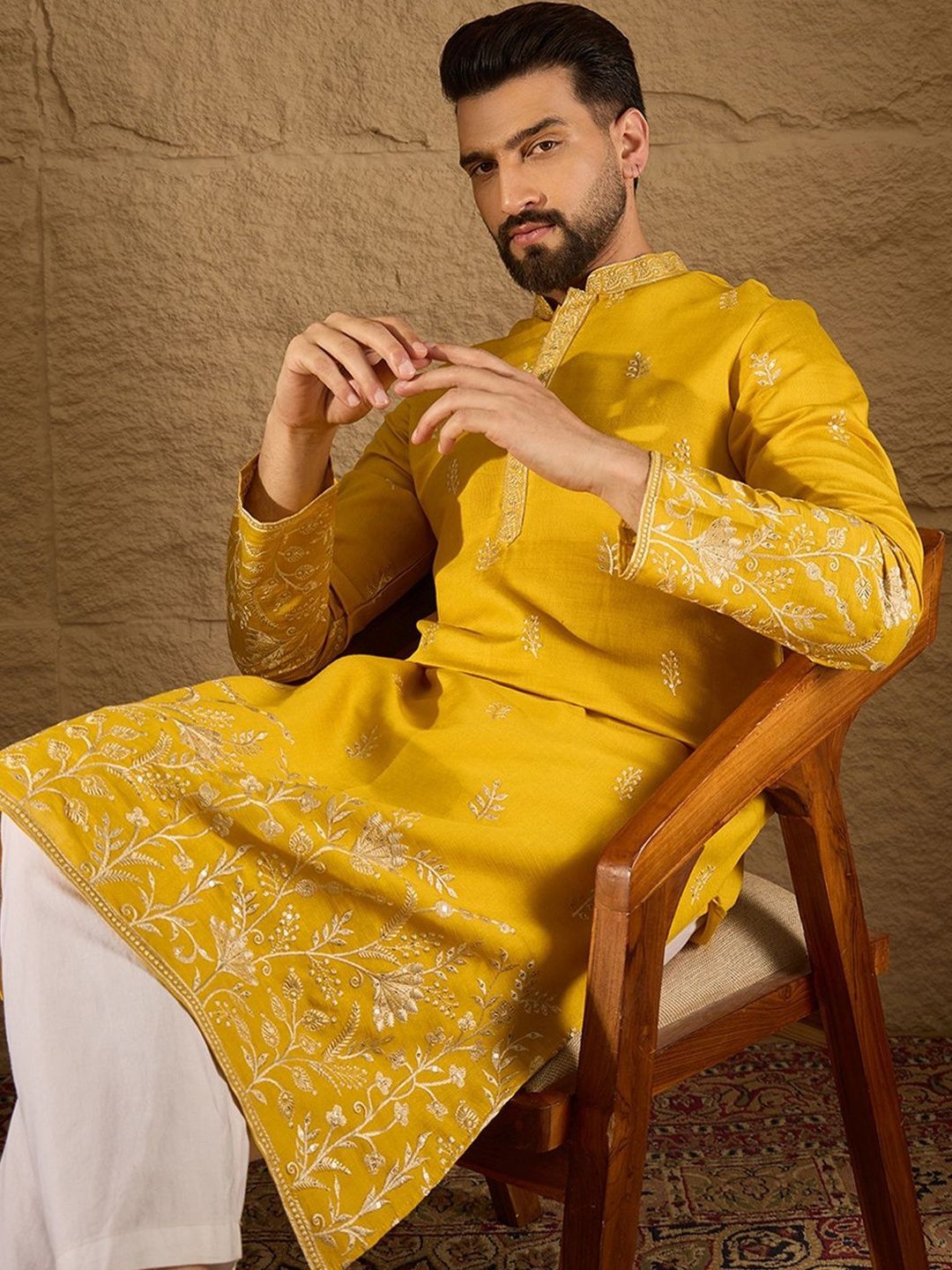 Embroidered Straight Kurta House of Pataudi Embroidered Straight Kurta