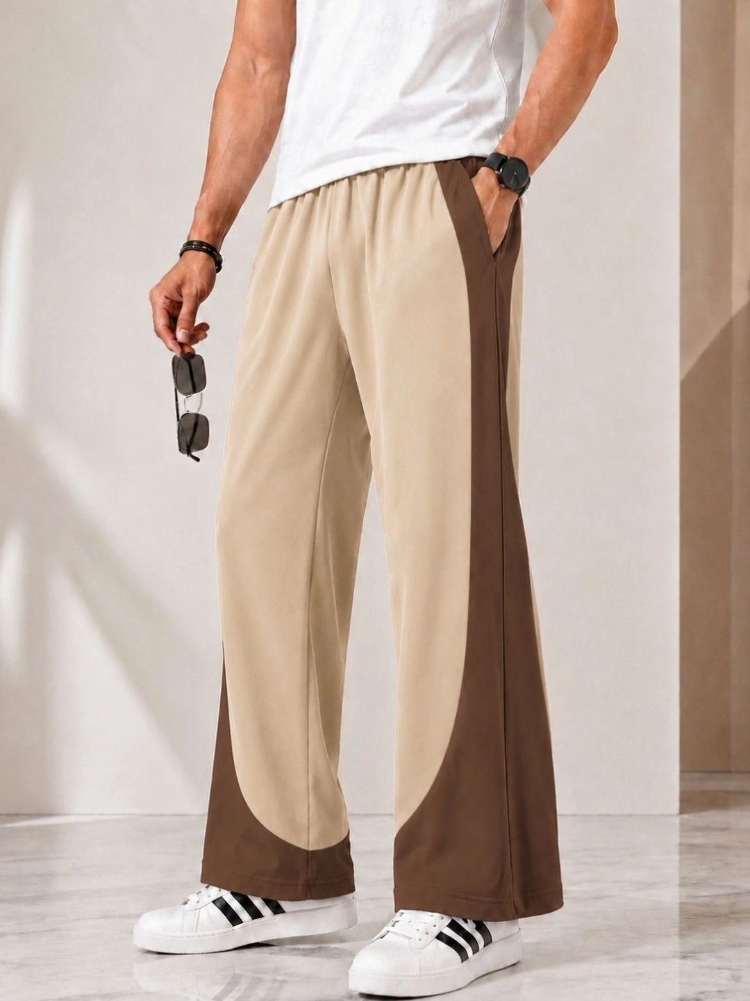 TEDWOODS Men Wide Leg Colourblocked Track Pants