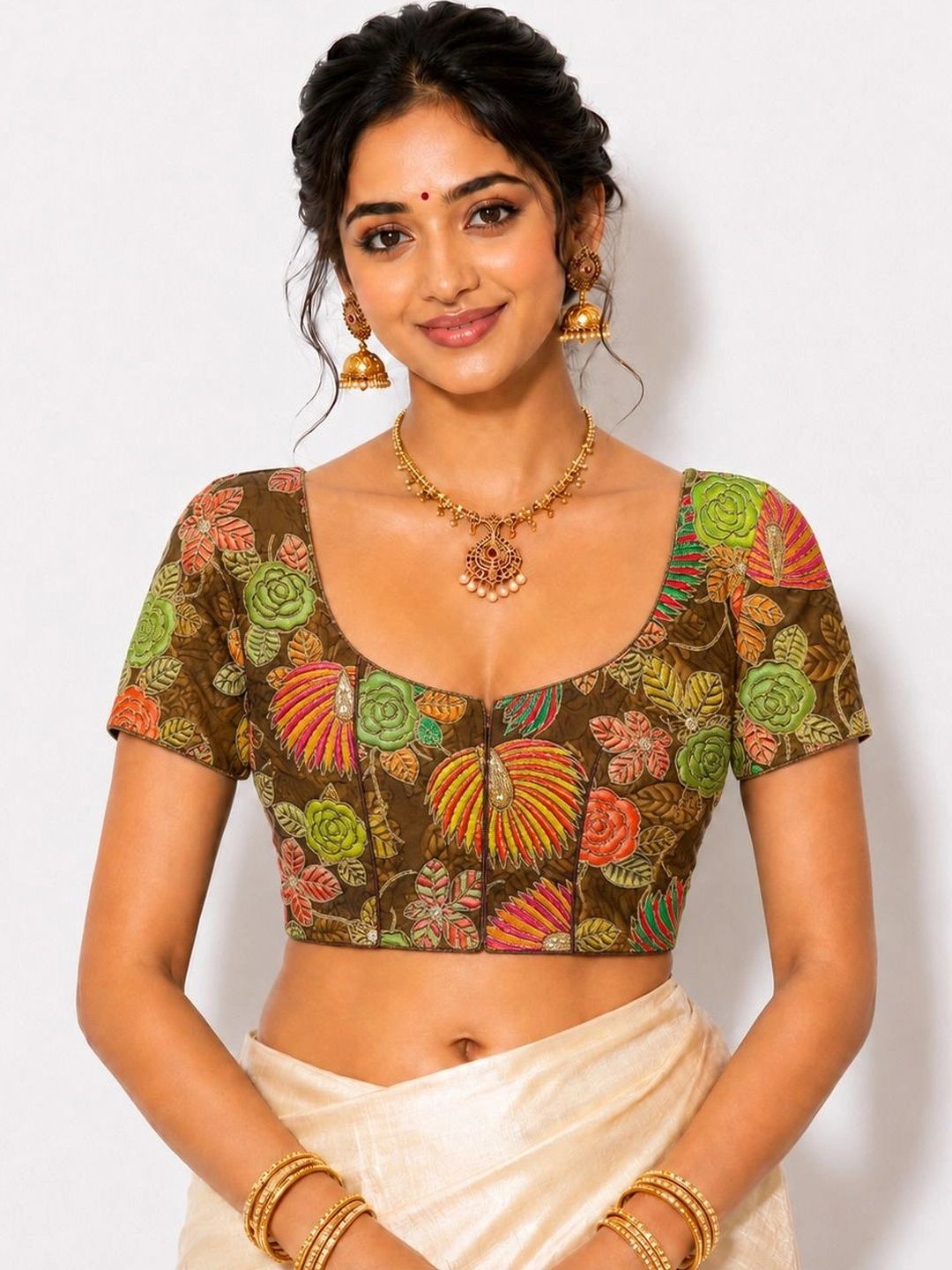 House of Women House of Women Cotton Embroidered Thread Work Saree Blouse
