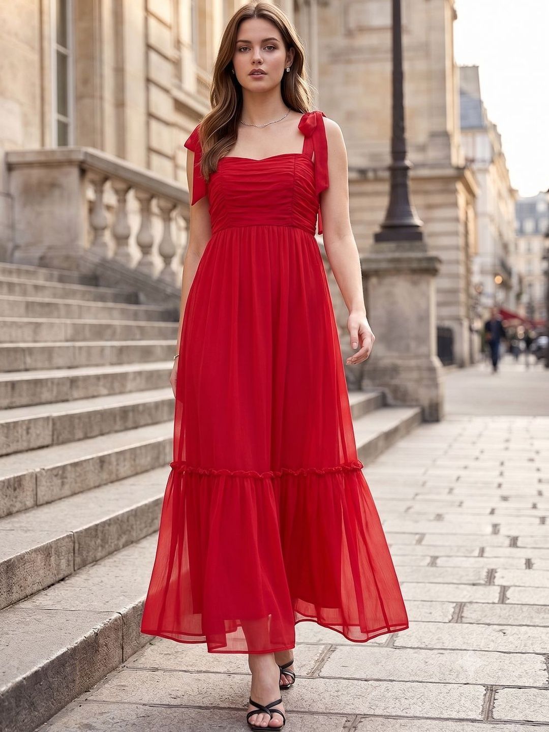 aayu Women Layered Chiffon Maternity Maxi Dress
