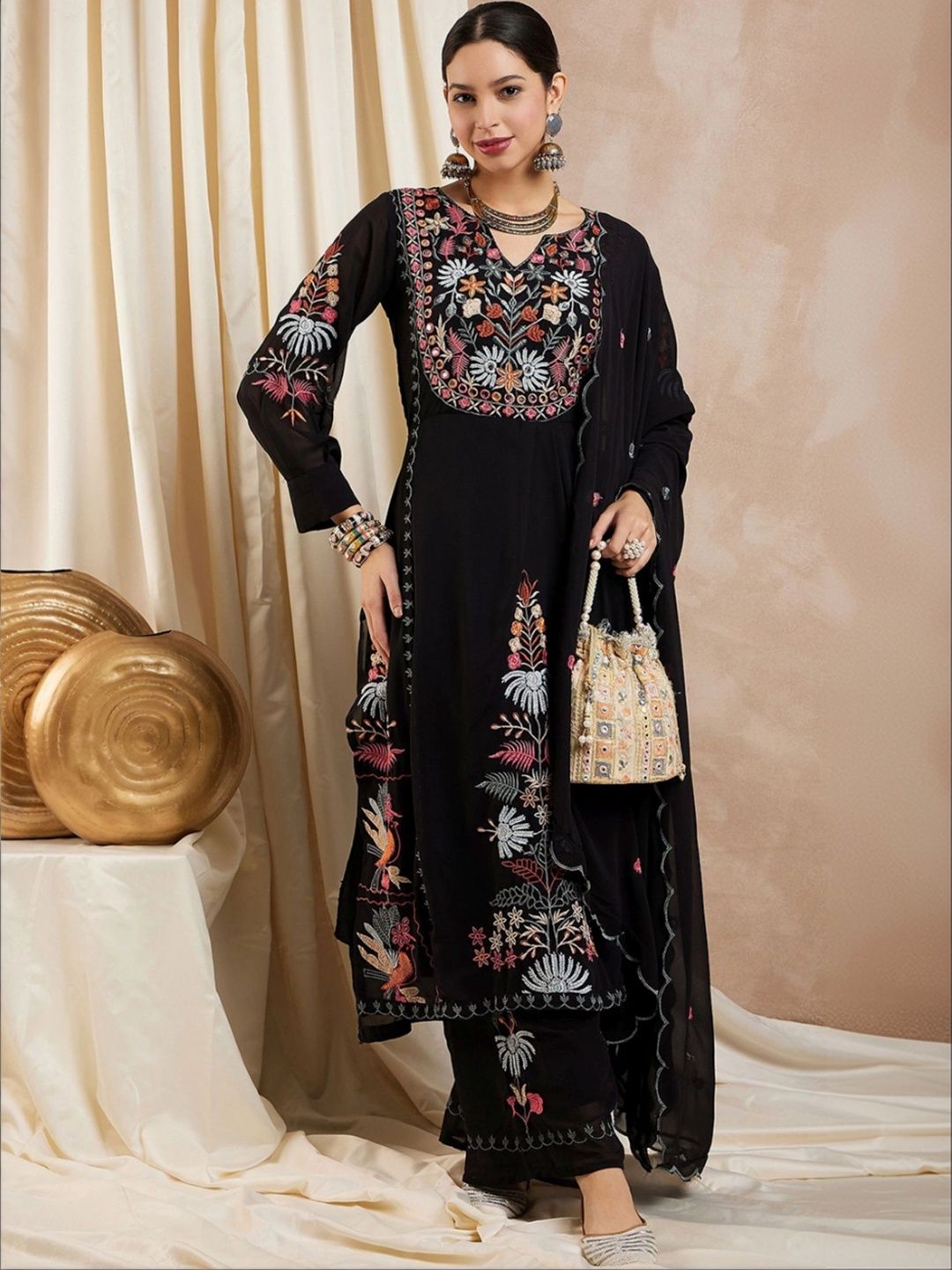House of varada Women Ethnic Motifs Embroidered Regular Thread Work Kurta with Palazzos & With Dupatta