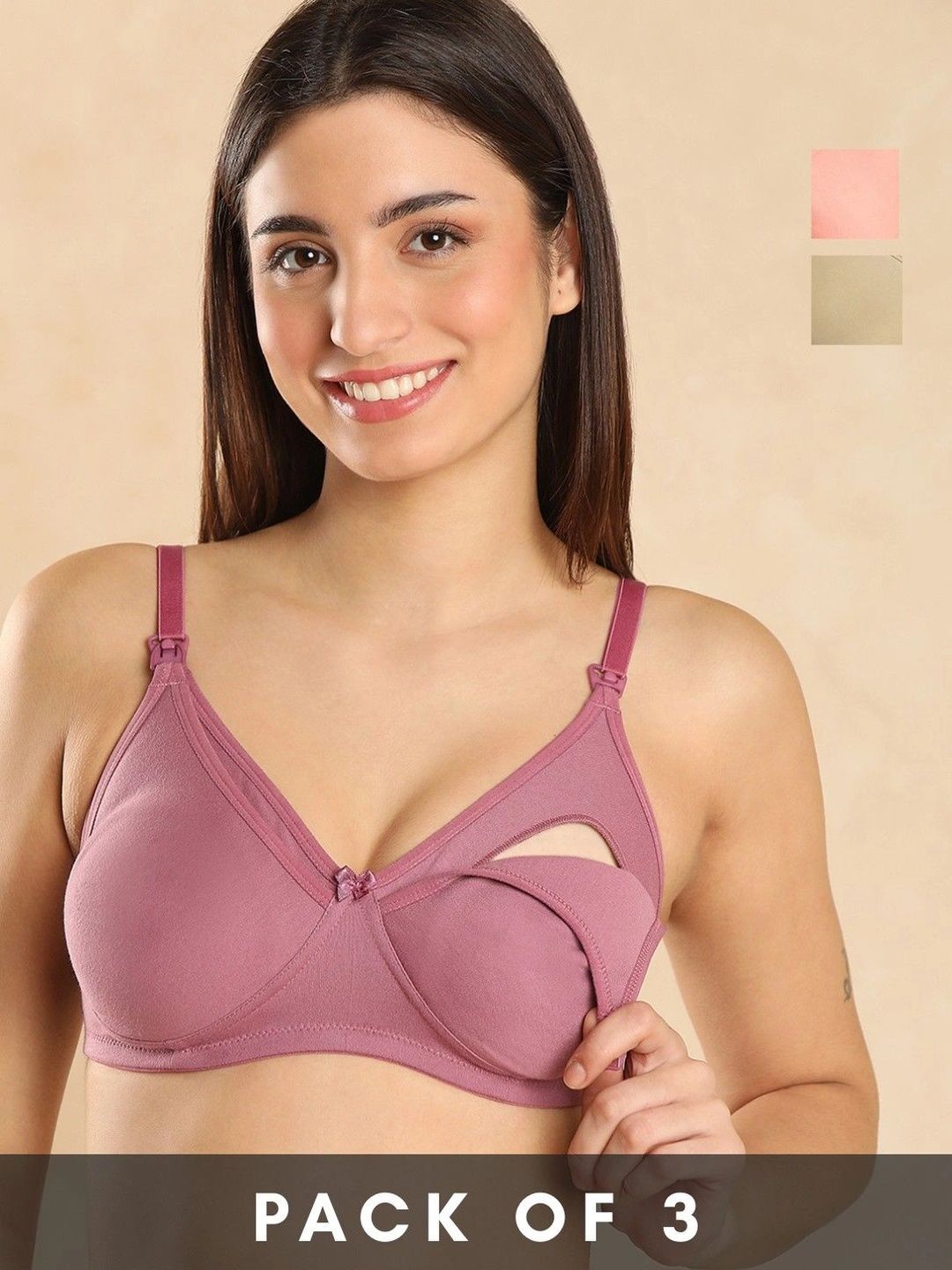 Aanyor Pack of 3 Cotton Non-Padded Non-Wired Maternity Bra