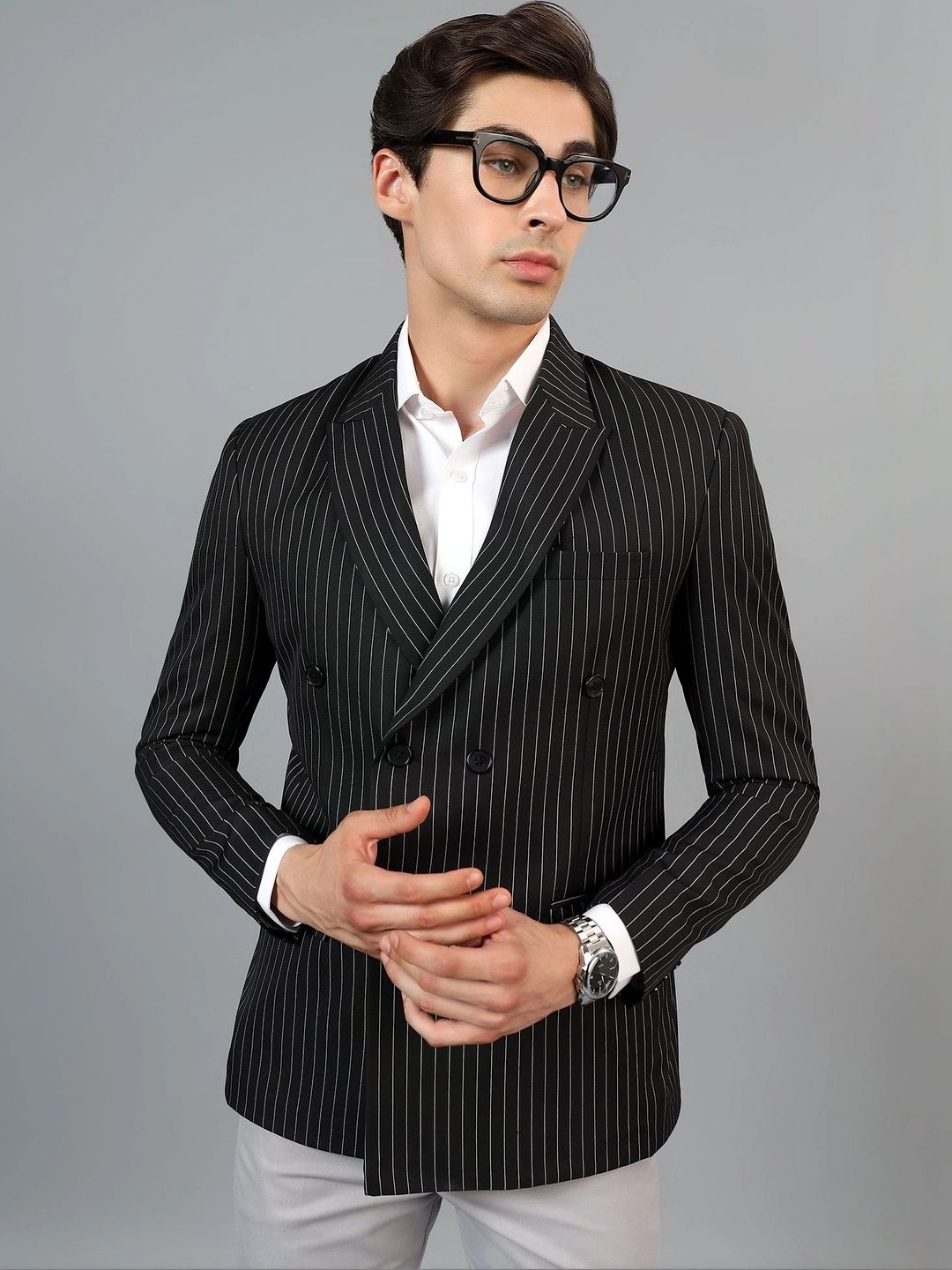 Rb rajniti Blazer Striped Peaked Lapel Double-Breasted Tailored Fit Sormal Blazers