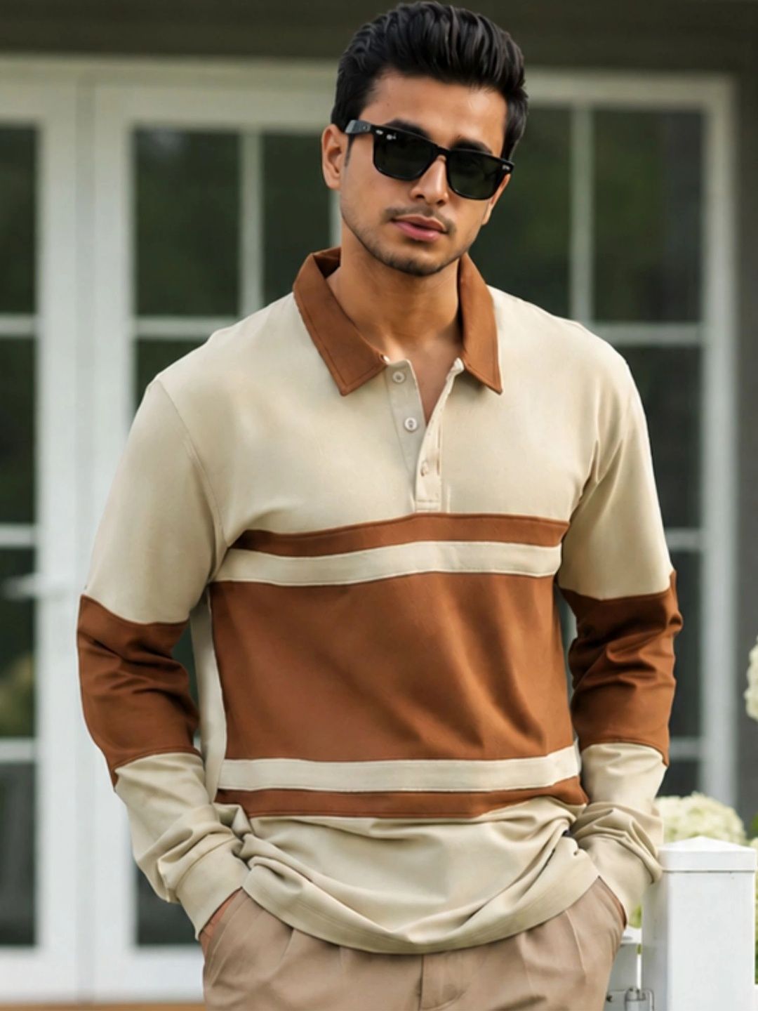Maniac Men Colourblocked Polo Collar T-shirt