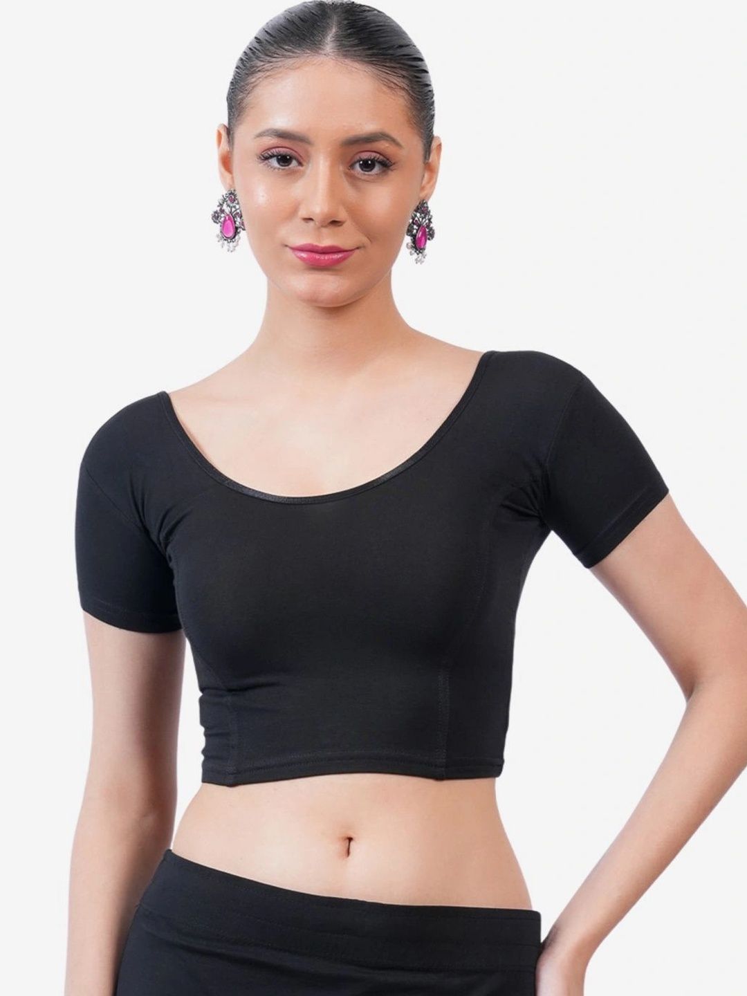 Vami Women Black Solid Stretchable Saree Blouse