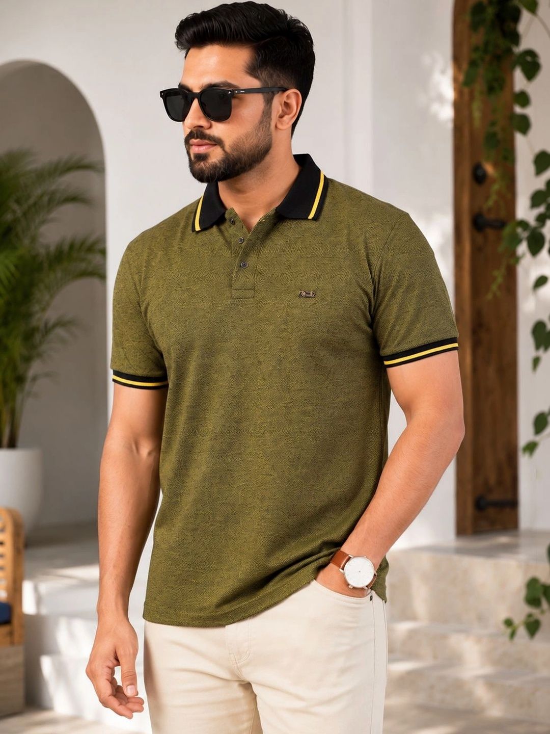 OZONECO Men Polo Collar Pockets T-shirt